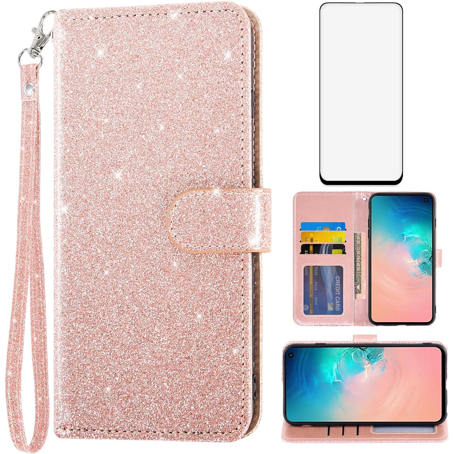 Phone Case for Samsung Galaxy S10e with Screen Protector Cover and Cell Accessories Card Holder Slot Stand