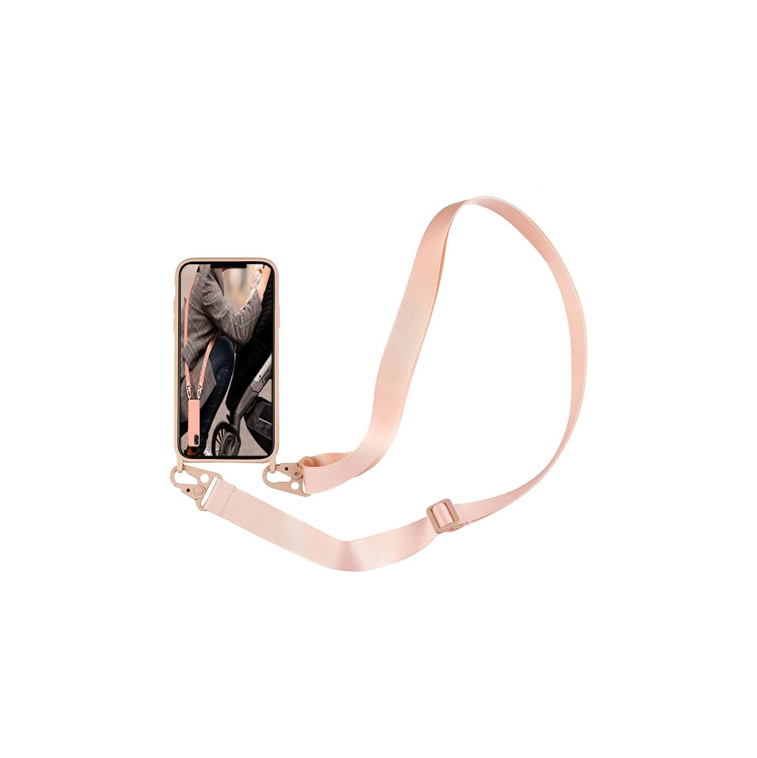 Pour iPhone 12 Pro Max, étui à bandoulière pour téléphone avec cordon, étui en silicone souple et bandoulière réglable