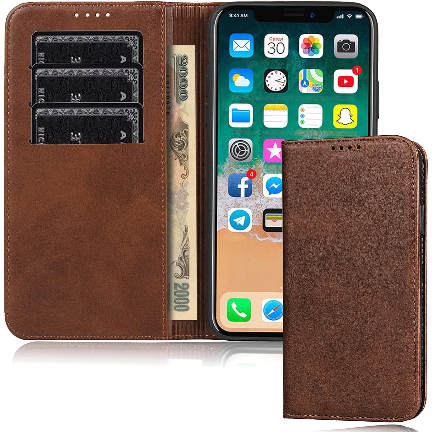 iPhone 11 Pro Max Wallet Case with Card Holder Slot Premium PU Leather Strong Magnetic Flip Folio Kickstand Drop