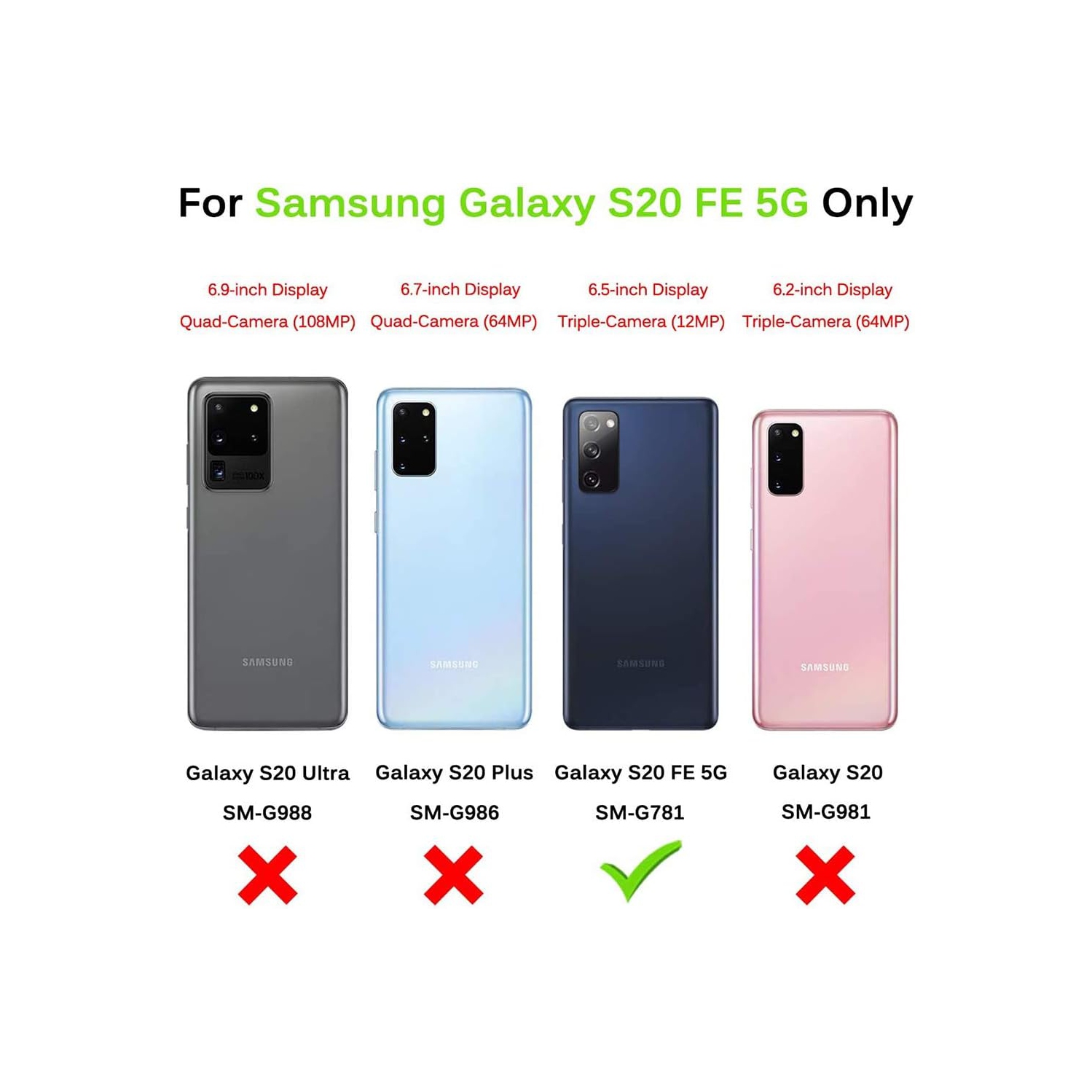 Étui de téléphone pour Galaxy S20 FE 5G/S20 Fan Edition de Samsung avec protecteur d'écran en verre trempé porte-carte