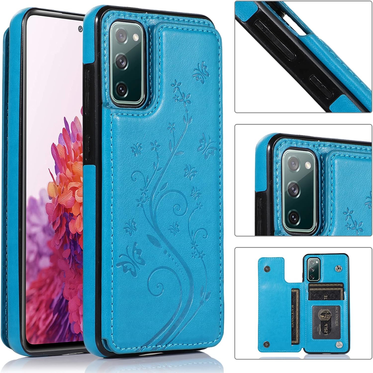 Étui de téléphone pour Galaxy S20 FE 5G/S20 Fan Edition de Samsung avec protecteur d'écran en verre trempé porte-carte