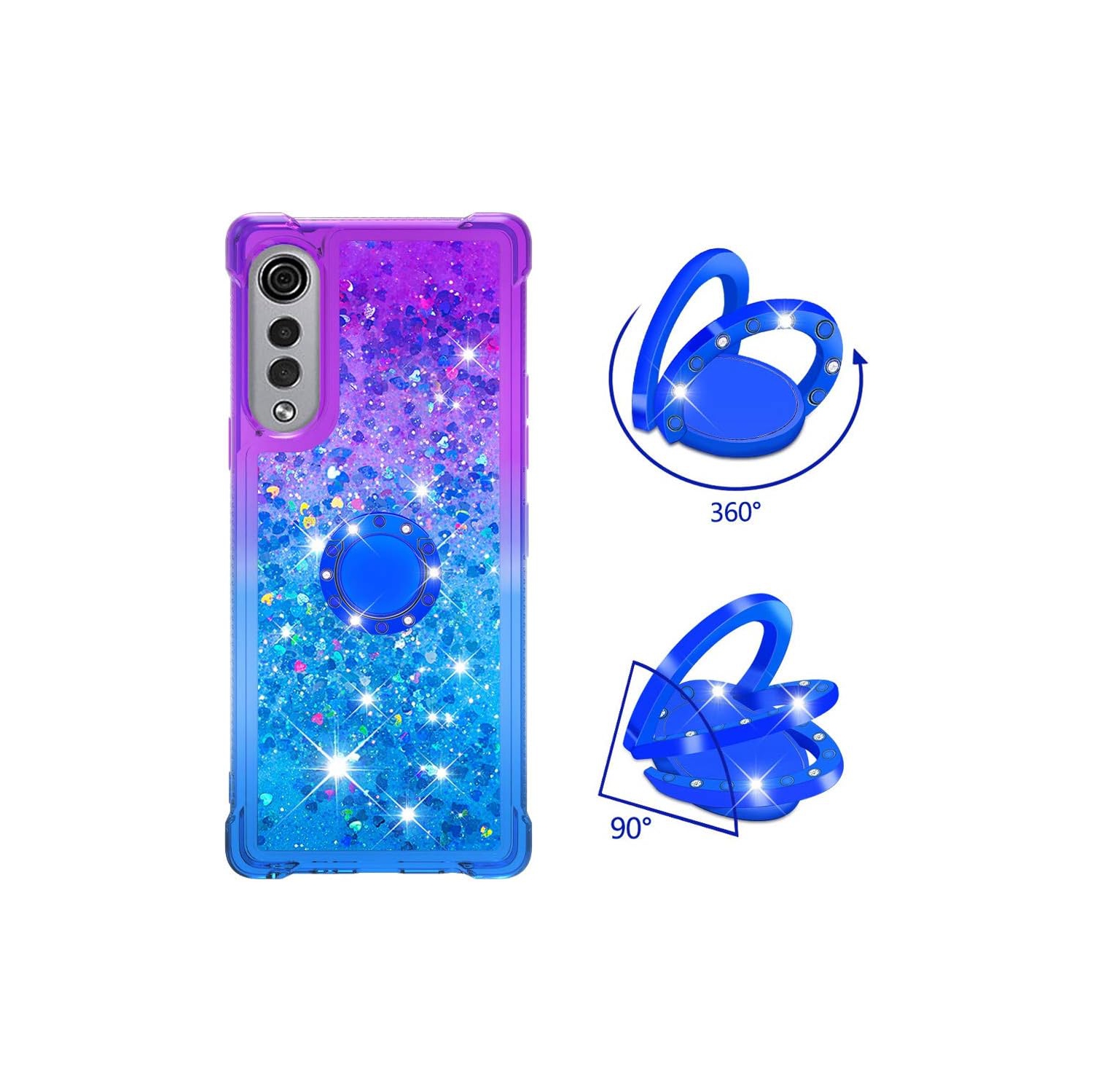 LG Velvet 4G/5G Cute Phone Case, LG G9 Gradient Quicksand Bling Glitter Sparkle Flowing Liquid Floating TPU Bumper
