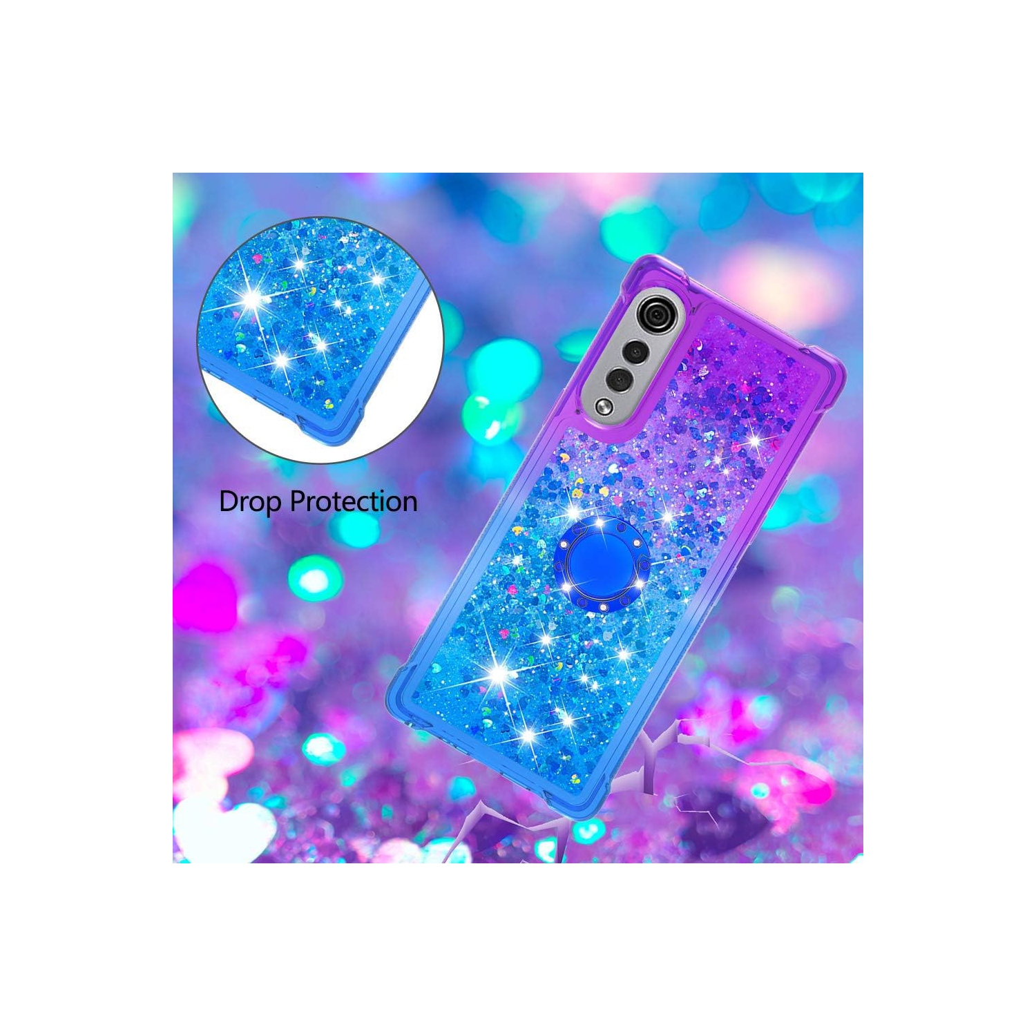 LG Velvet 4G/5G Cute Phone Case, LG G9 Gradient Quicksand Bling Glitter Sparkle Flowing Liquid Floating TPU Bumper
