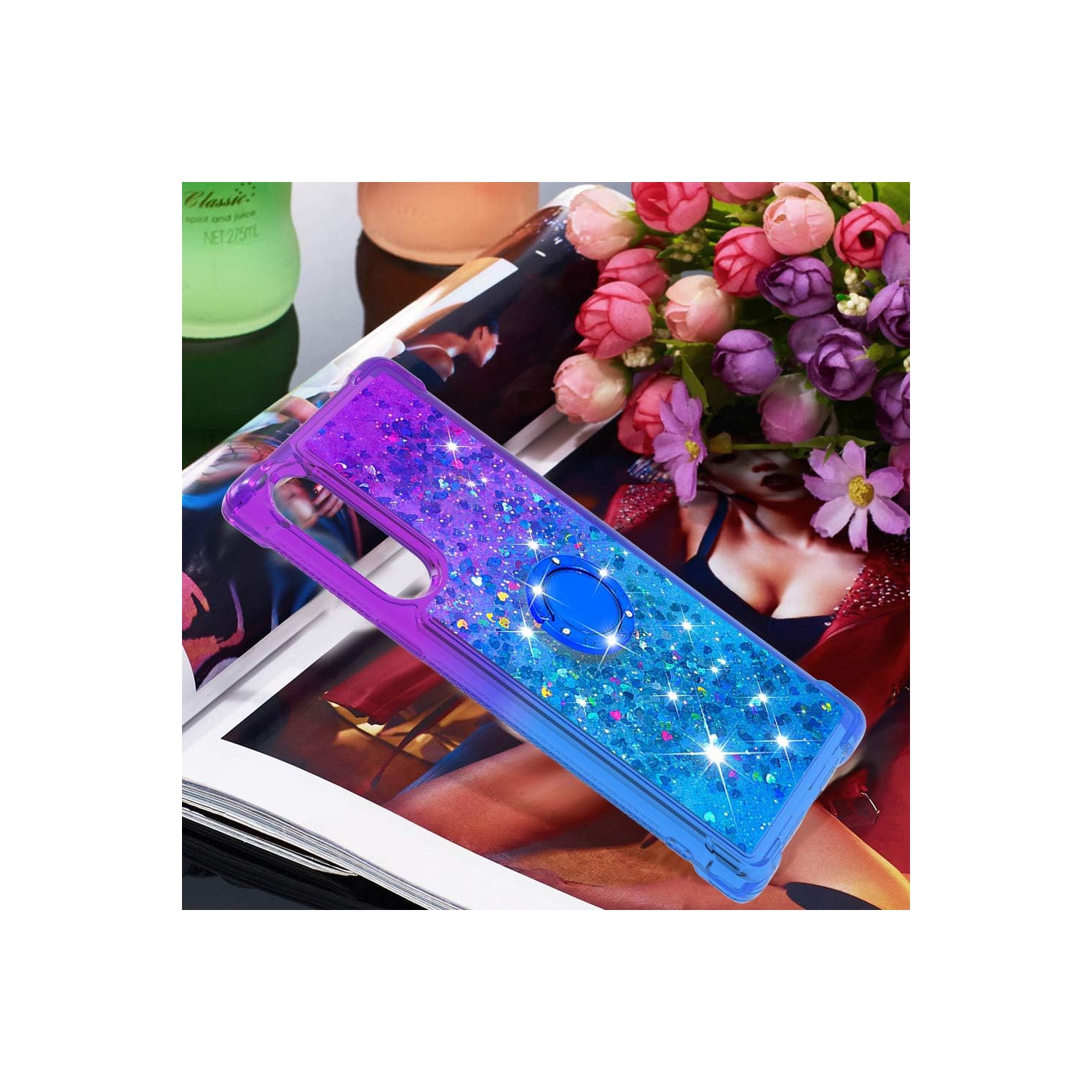 LG Velvet 4G/5G Cute Phone Case, LG G9 Gradient Quicksand Bling Glitter Sparkle Flowing Liquid Floating TPU Bumper