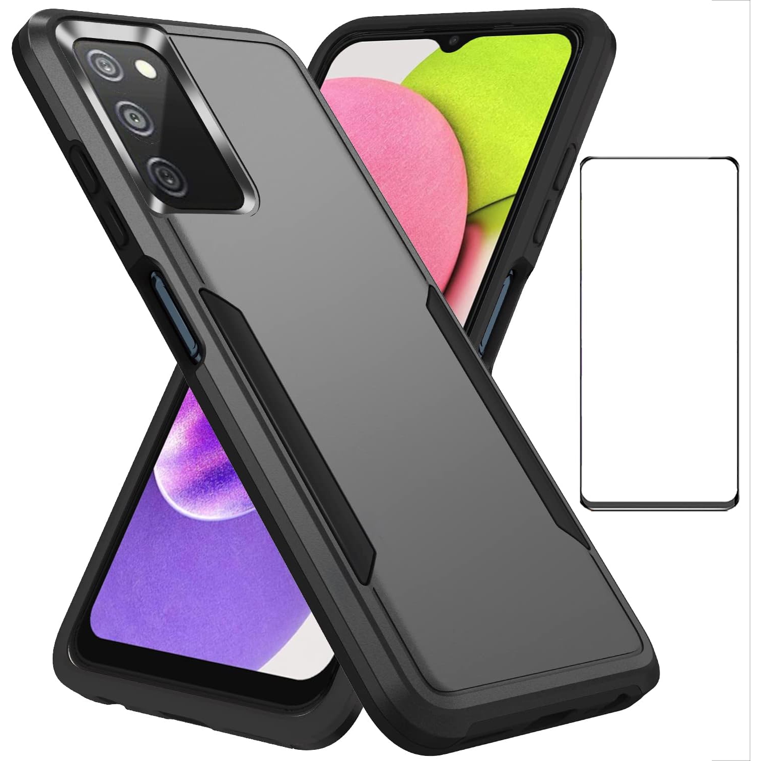 for Samsung Galaxy A03S Case with Screen Protector,Slim Fit Bumper Hybrid Heavy Duty Dual Layer Shockproof Armor Rugged