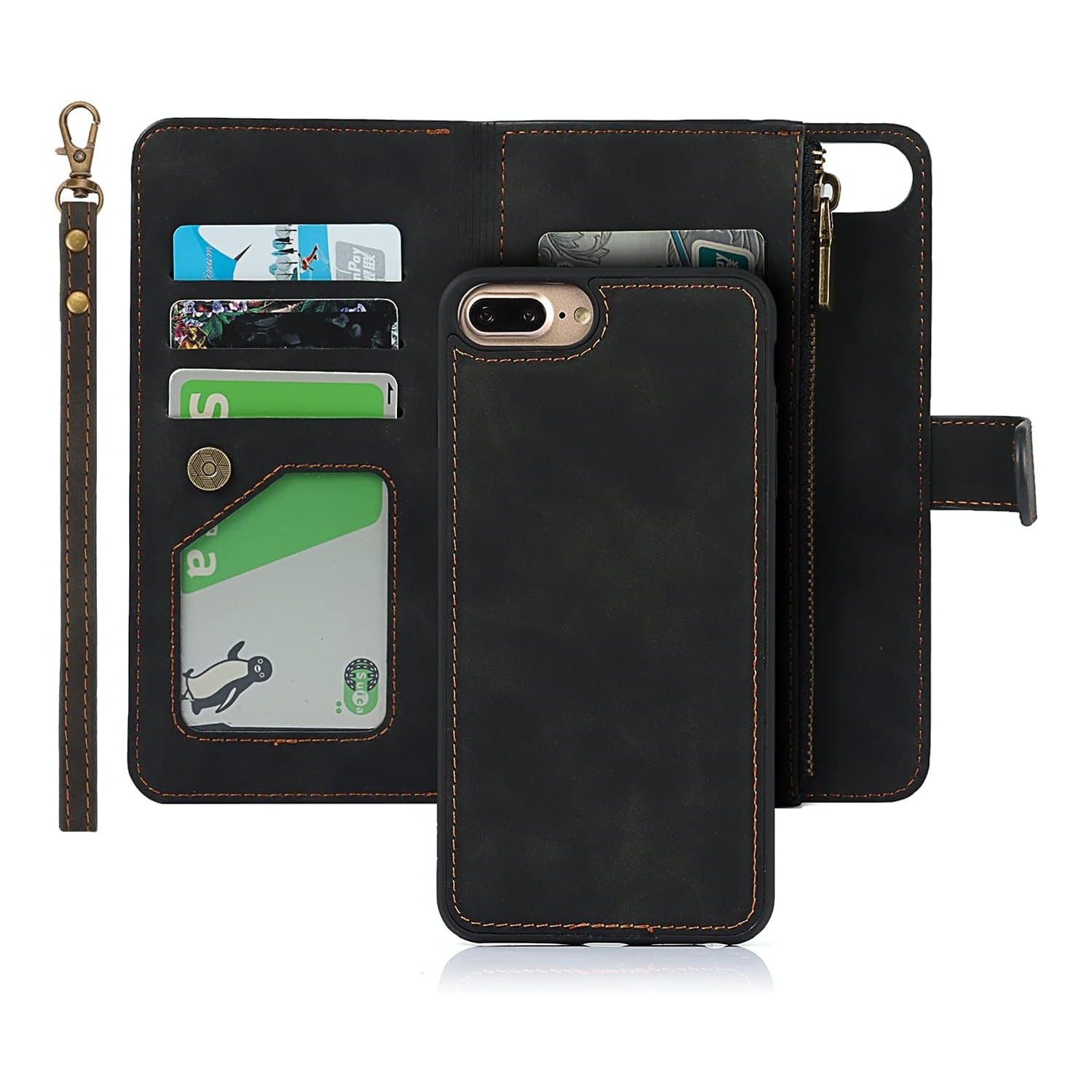 iPhone 8 Plus/7 Plus/6 Plus/6s Plus Wallet Case with Card Holder, 2 in 1 PU Leather Case with Magnetic Clasp