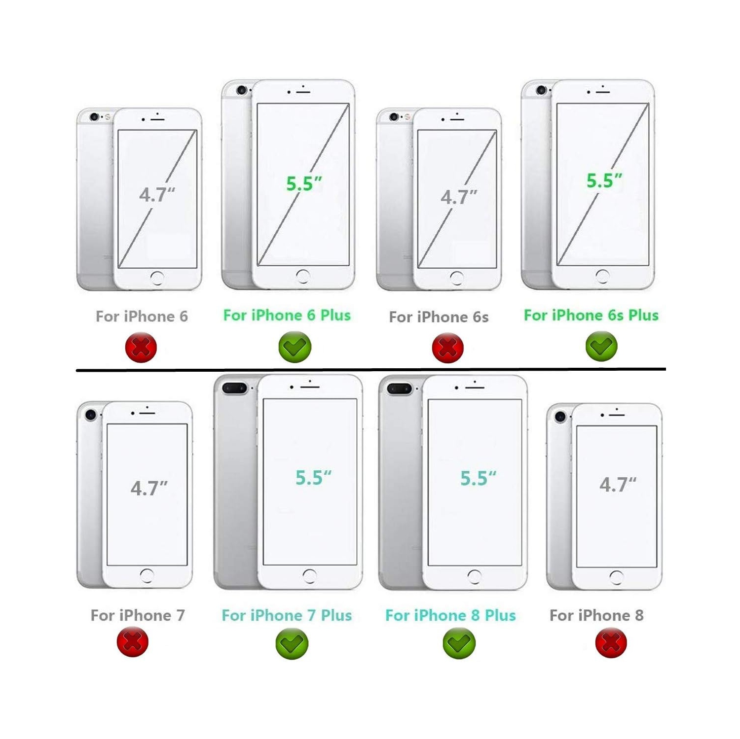 iPhone – Étui portefeuille 8 plus/7 plus/6 plus/6s plus avec porte-carte, étui en cuir pu 2-en-1 avec fermoir magnétique