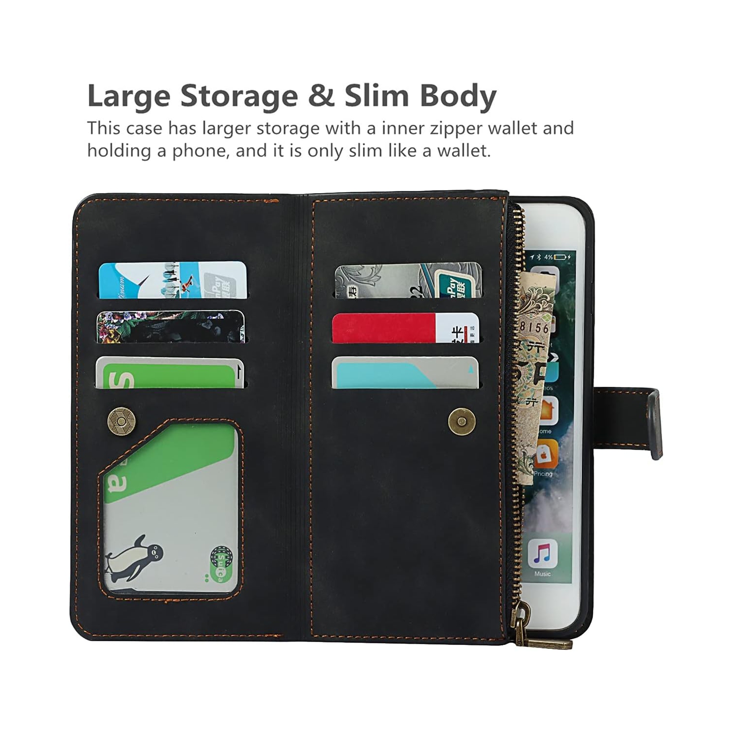 iPhone – Étui portefeuille 8 plus/7 plus/6 plus/6s plus avec porte-carte, étui en cuir pu 2-en-1 avec fermoir magnétique