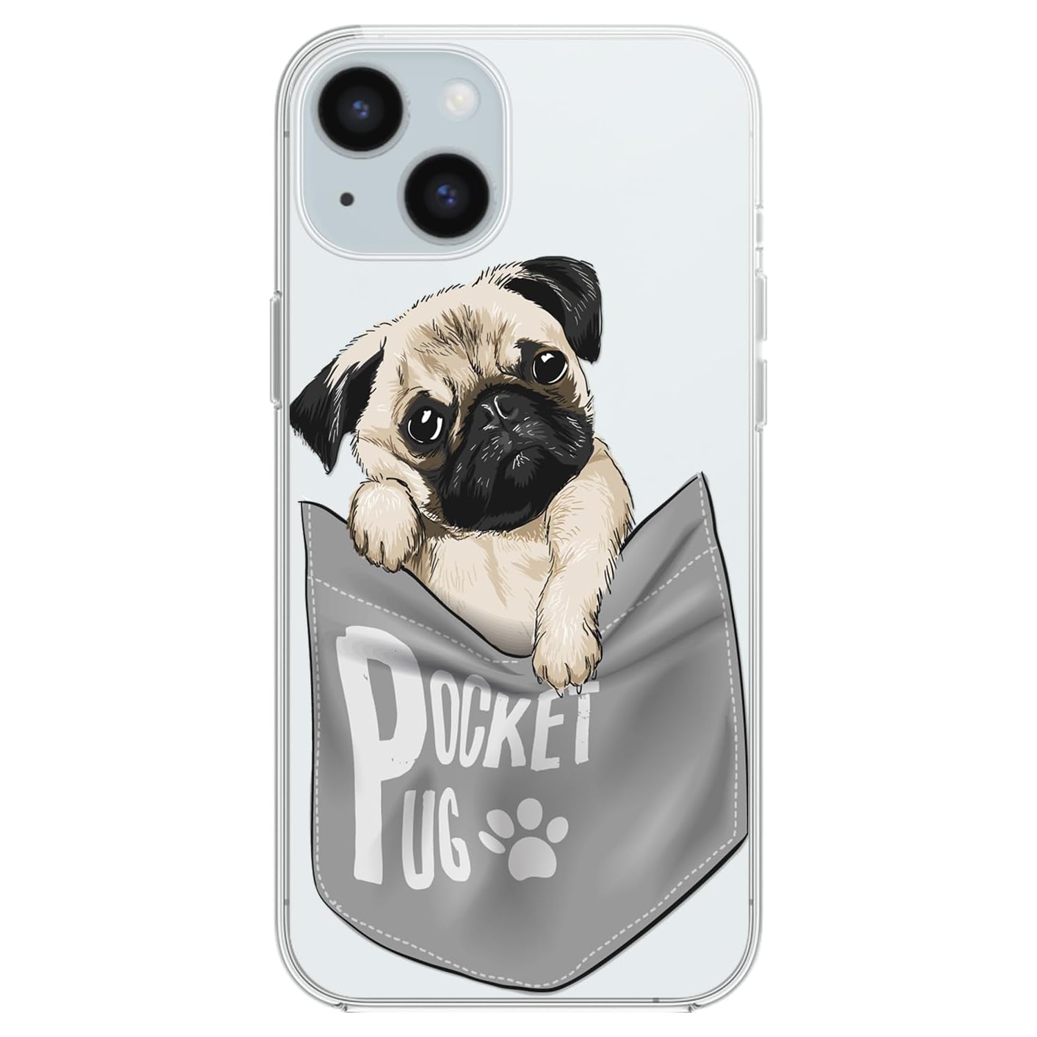 iPhone 15 Case, Fun Pug Pattern Cute Dog Style Funny Creative Cartoon Animal Design Transparent Soft TPU