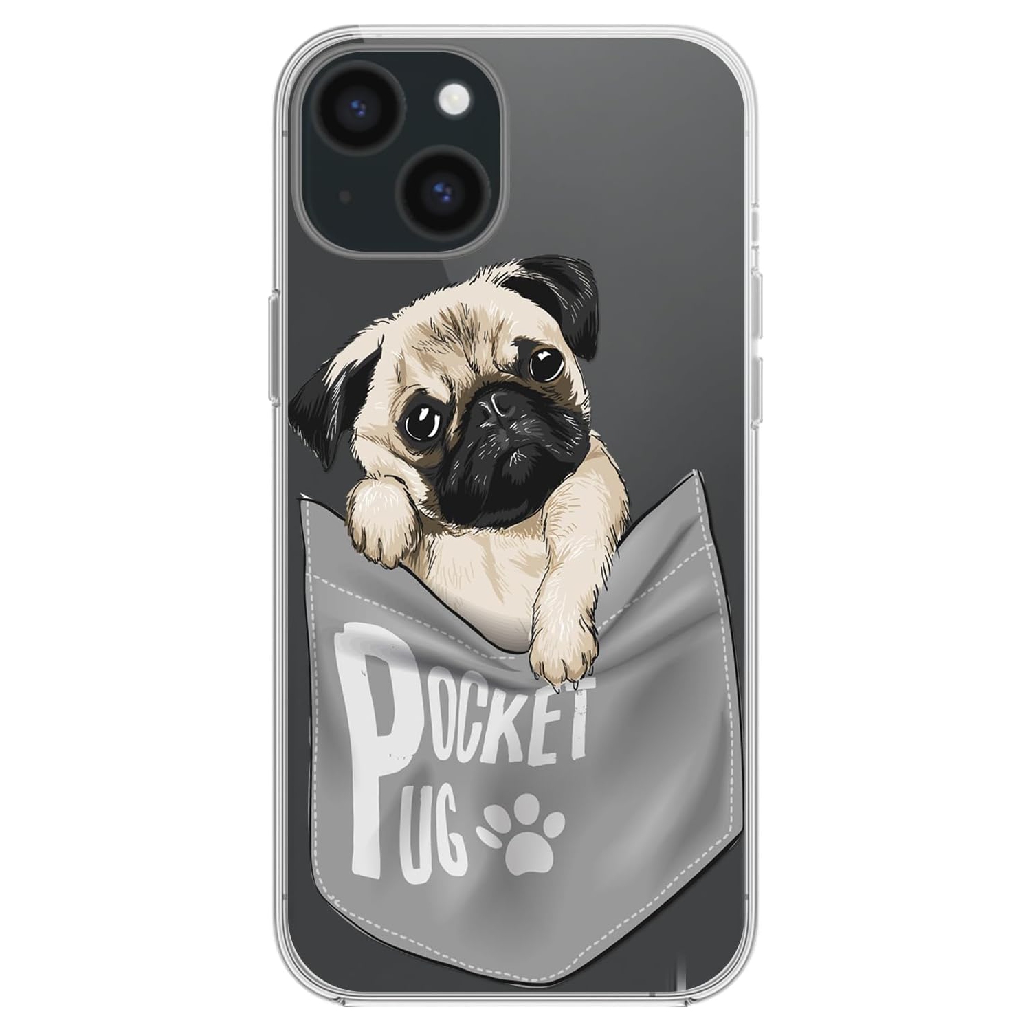 iPhone 15 Case, Fun Pug Pattern Cute Dog Style Funny Creative Cartoon Animal Design Transparent Soft TPU
