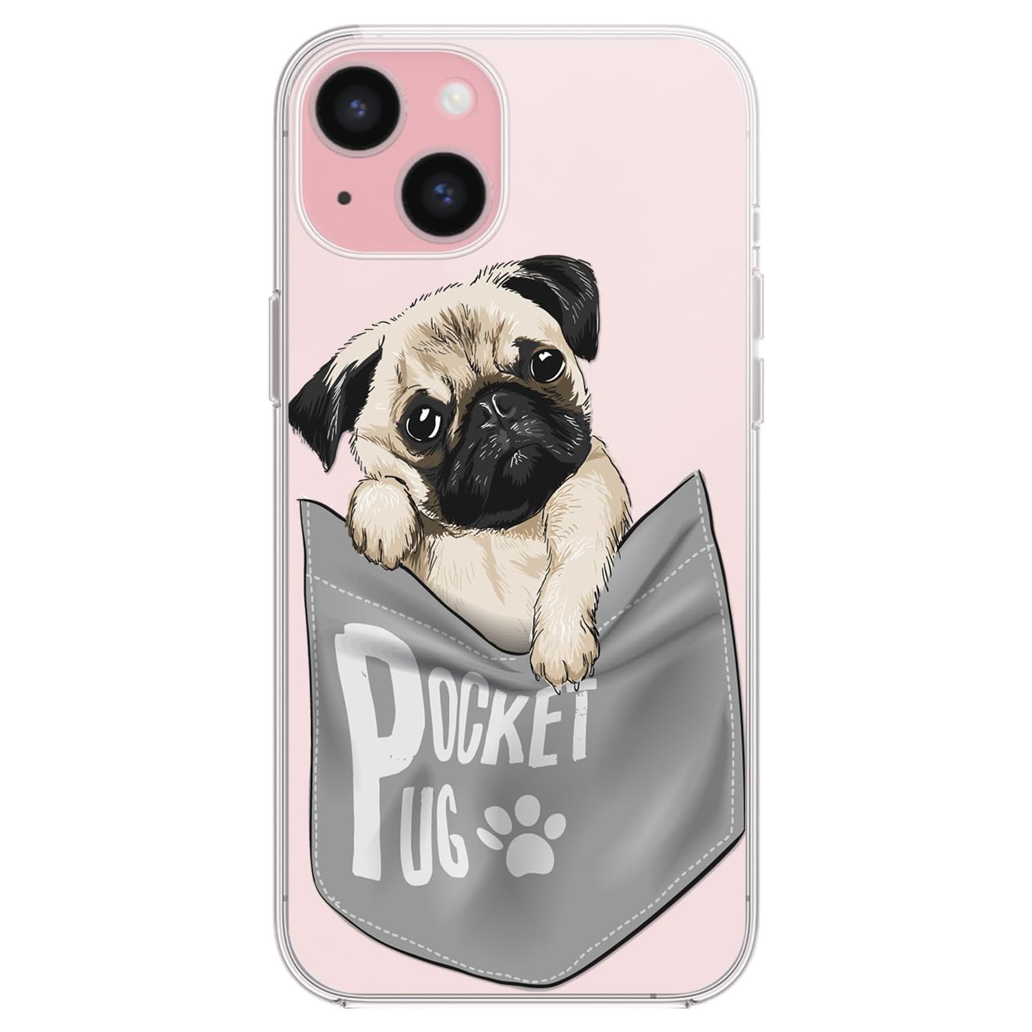 iPhone 15 Case, Fun Pug Pattern Cute Dog Style Funny Creative Cartoon Animal Design Transparent Soft TPU