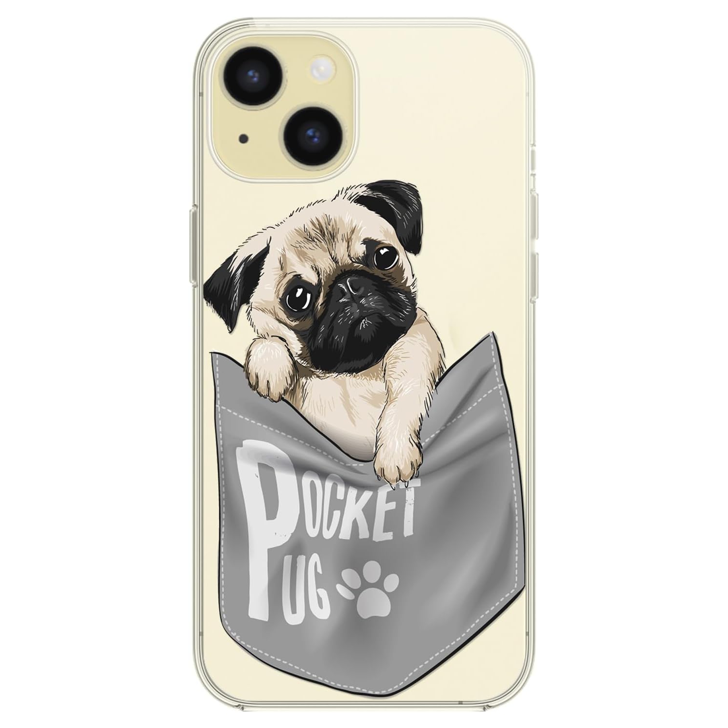iPhone 15 Case, Fun Pug Pattern Cute Dog Style Funny Creative Cartoon Animal Design Transparent Soft TPU