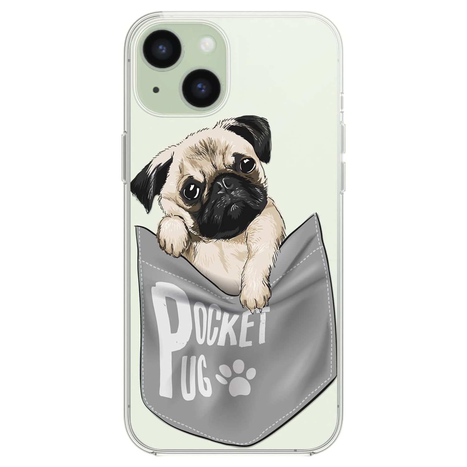 iPhone 15 Case, Fun Pug Pattern Cute Dog Style Funny Creative Cartoon Animal Design Transparent Soft TPU