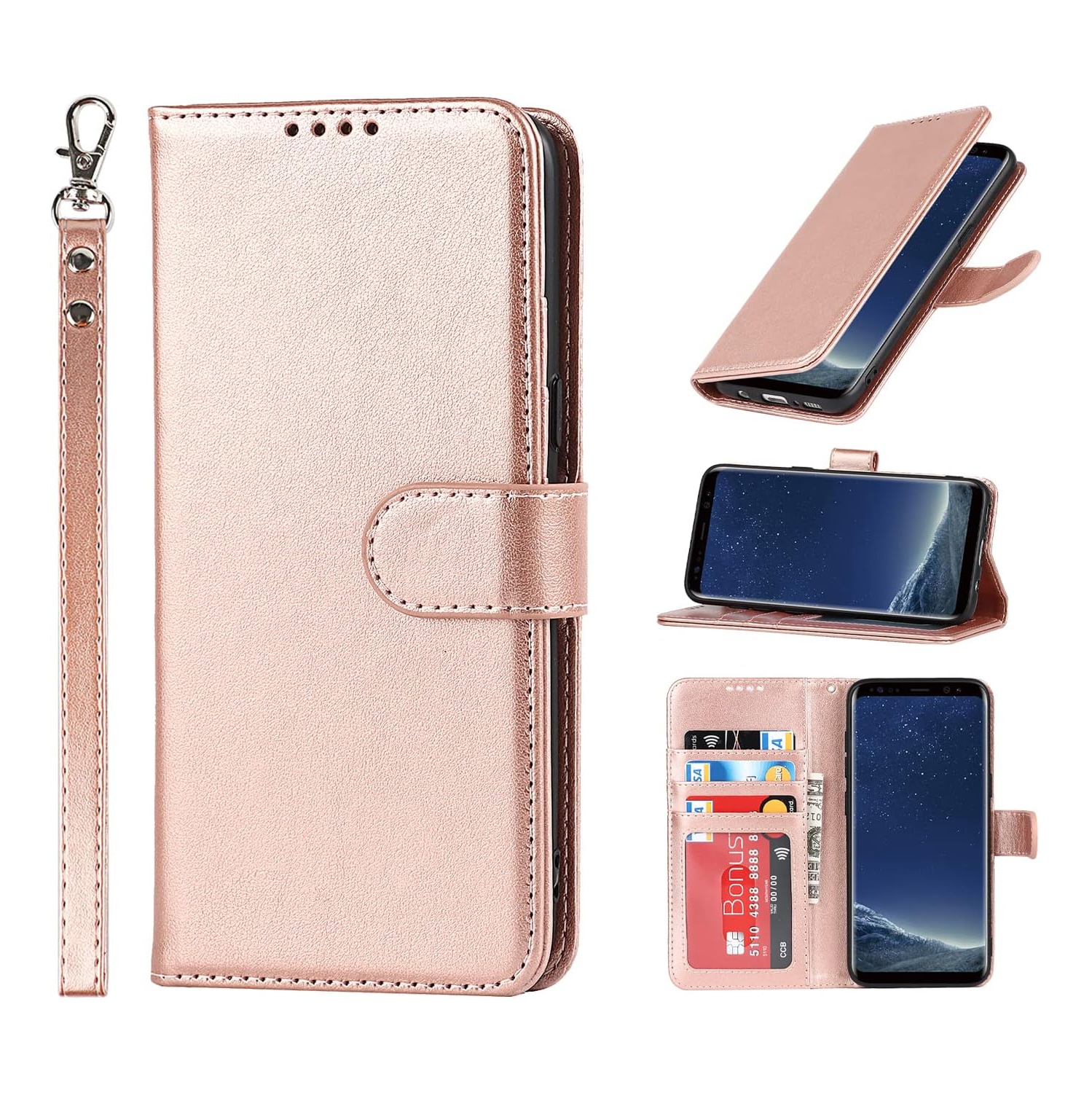 Samsung Galaxy S8 Wallet Case,Premium Leather Card Holder Card Slot Magnetic Closure Flip Kickstand Women