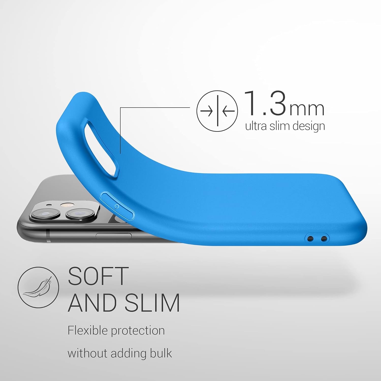 Étui compatible avec l'étui pour iPhone 11 d'Apple - Étui mince souple en silicone TPUR - Bleu éclatant