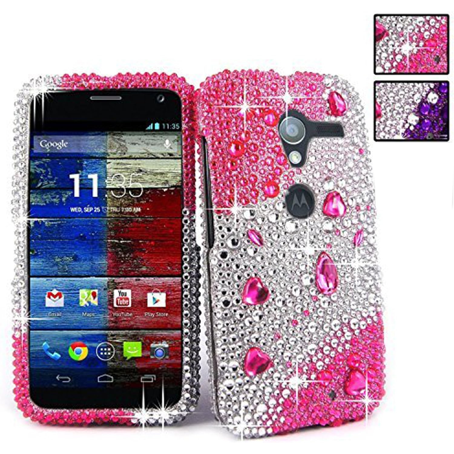 Case For Motorola Moto X XT1053 XT1056 XT1058 XT1055 XT1060 Pink Silver Diamond Hard Case Cover.