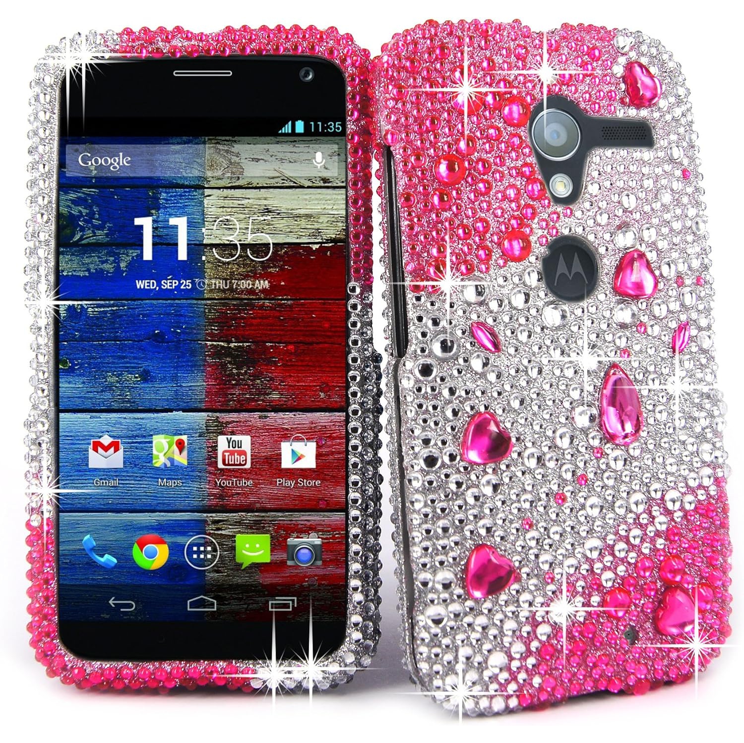Case For Motorola Moto X XT1053 XT1056 XT1058 XT1055 XT1060 Pink Silver Diamond Hard Case Cover.