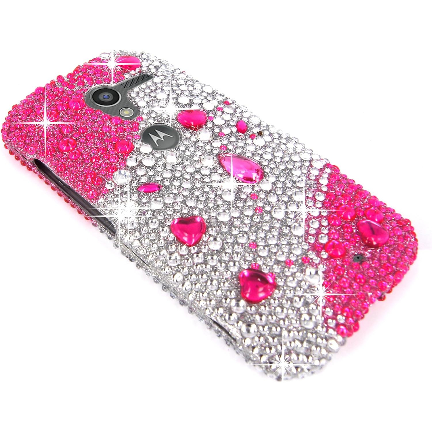 Case For Motorola Moto X XT1053 XT1056 XT1058 XT1055 XT1060 Pink Silver Diamond Hard Case Cover.