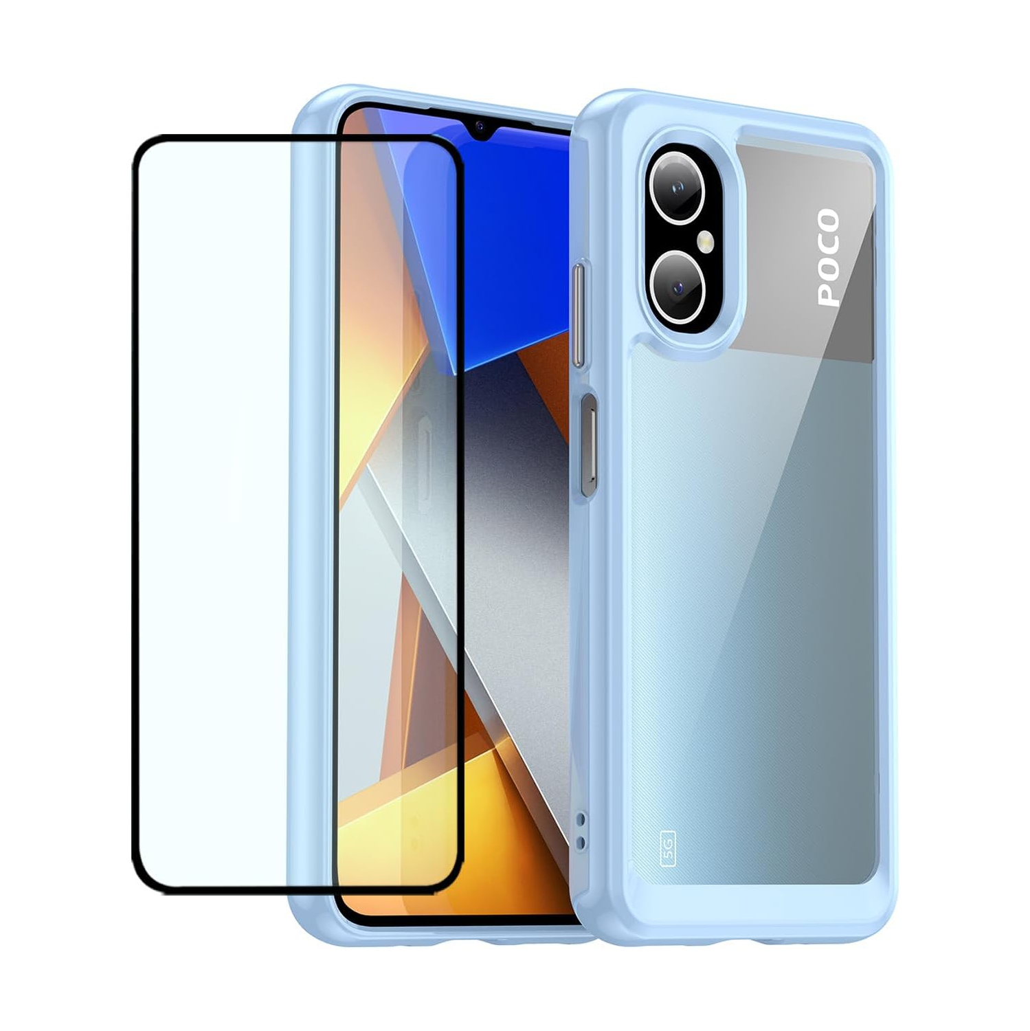 Clear Case for Poco M5 4G Case, Poco M4 5G 22071219CG Case with HD Screen Protector, Anti-Scratch Shockproof