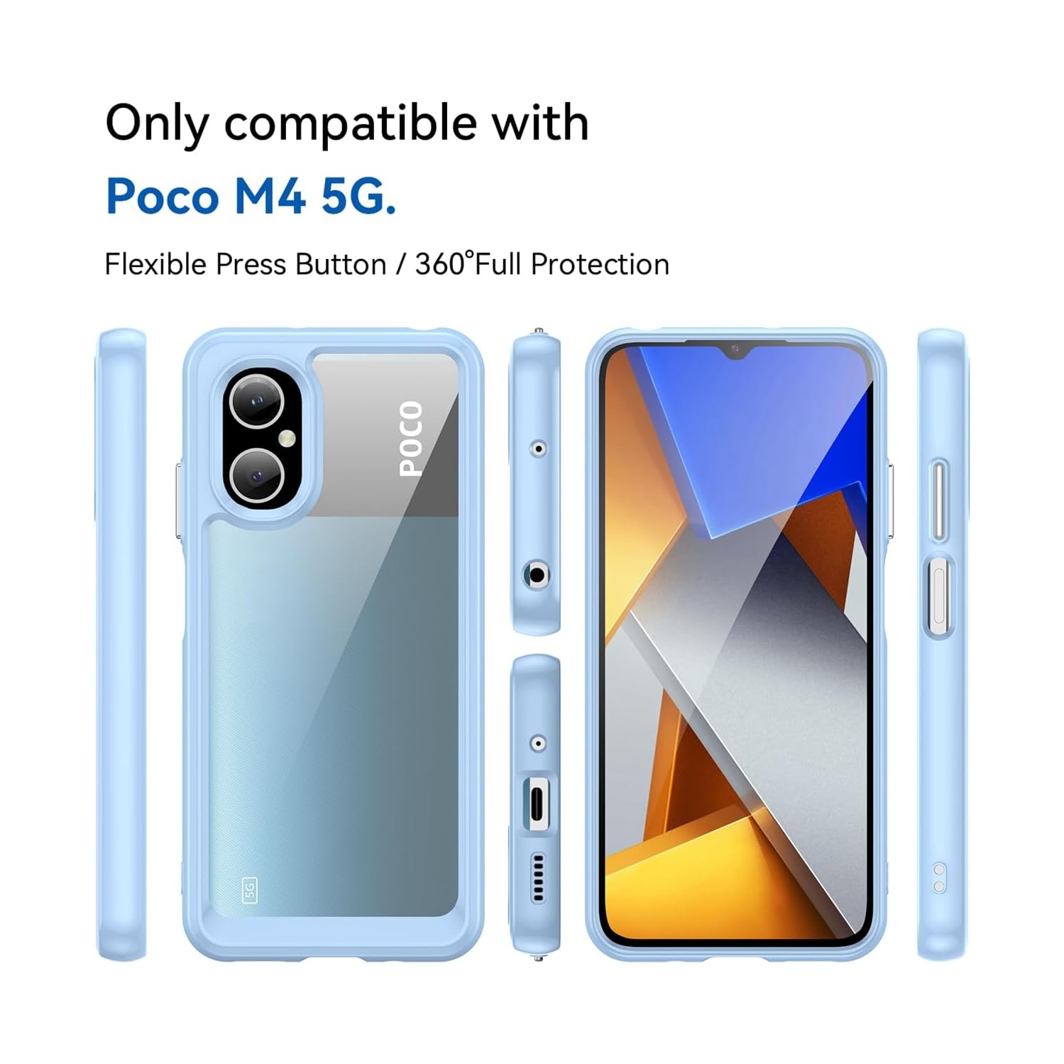 Clear Case for Poco M5 4G Case, Poco M4 5G 22071219CG Case with HD Screen Protector, Anti-Scratch Shockproof
