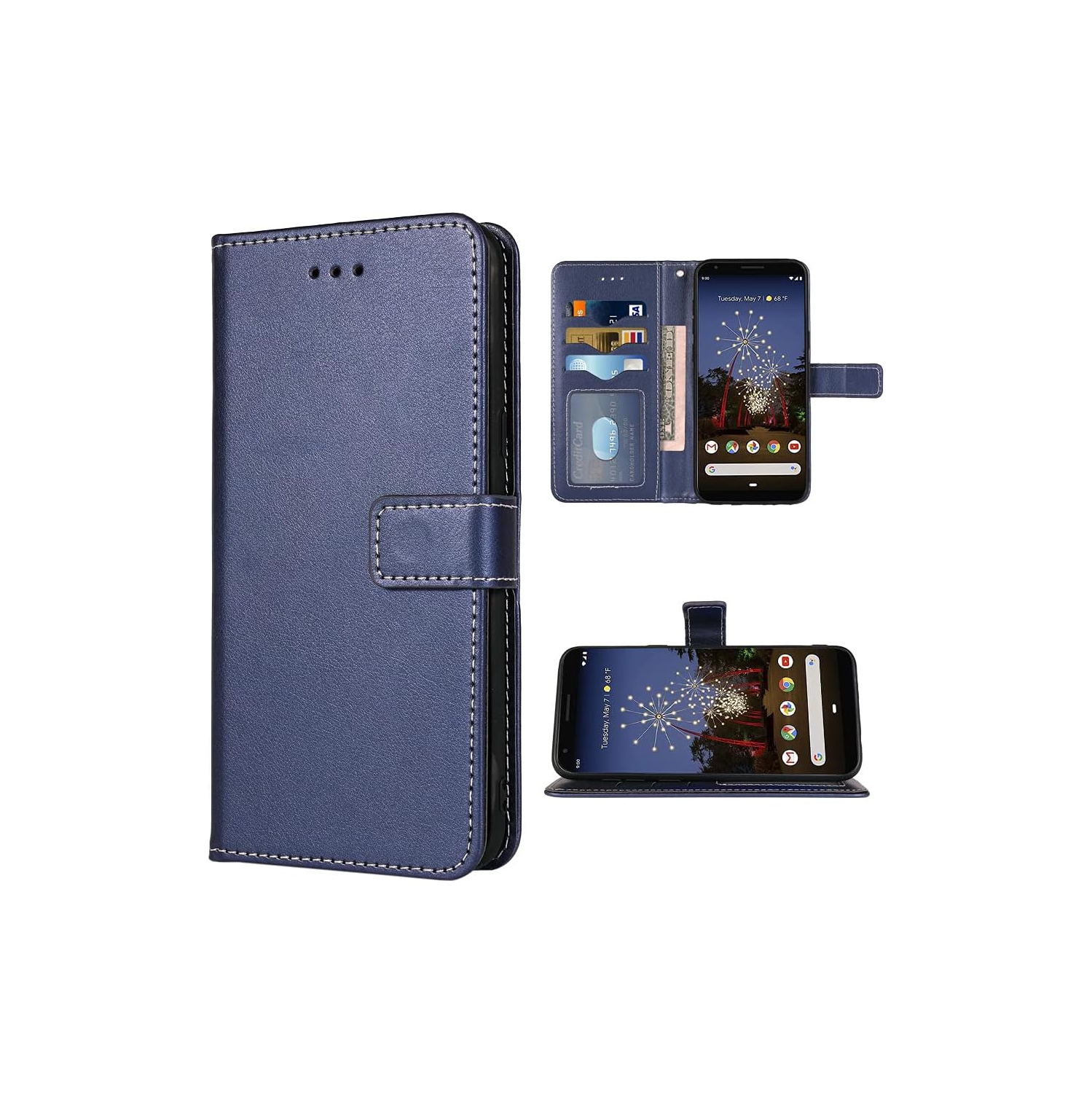 Compatible avec l'étui-portefeuille pour Pixel 3a XL de Google avec dragonne et porte-carte à rabat en cuir