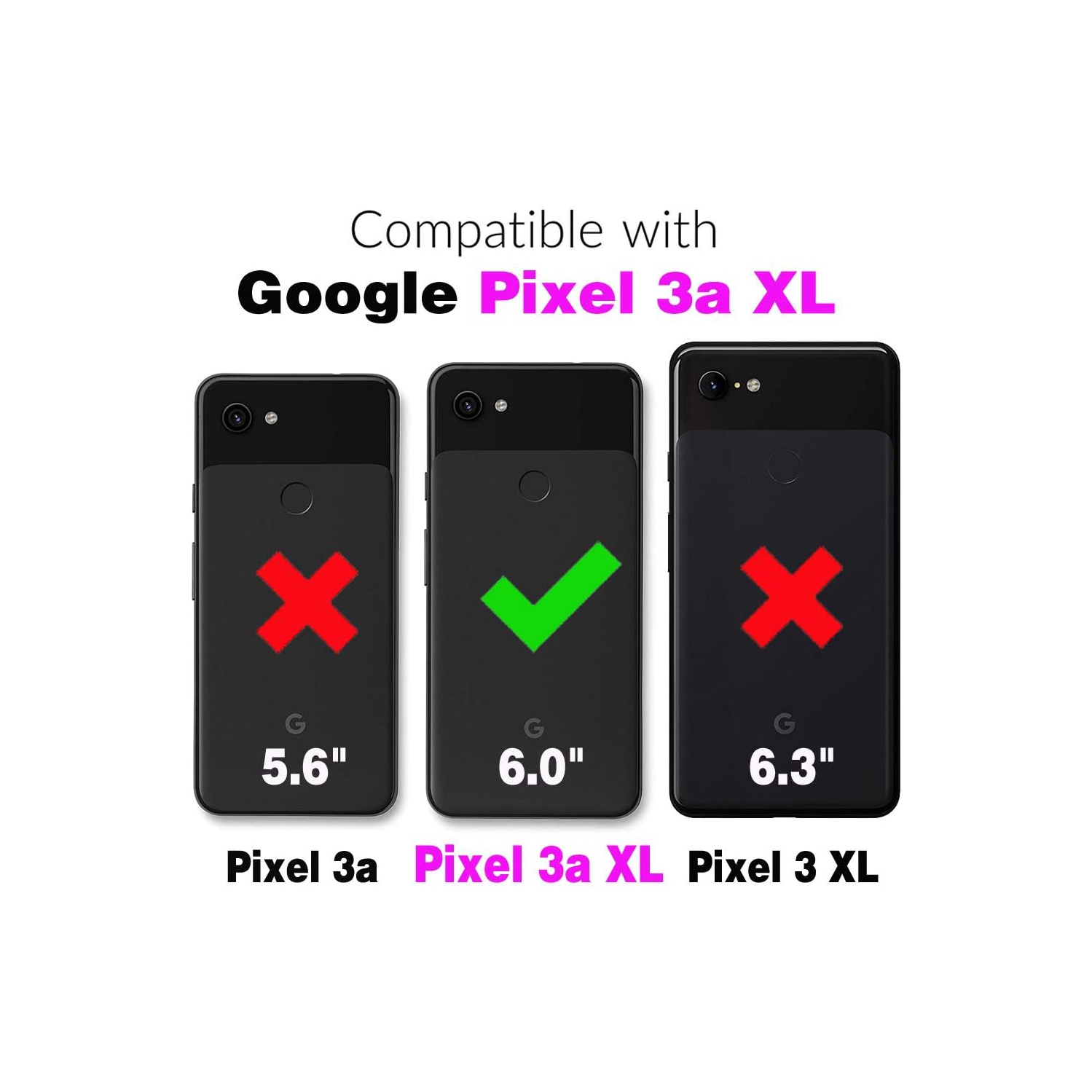 Compatible avec l'étui-portefeuille pour Pixel 3a XL de Google avec dragonne et porte-carte à rabat en cuir