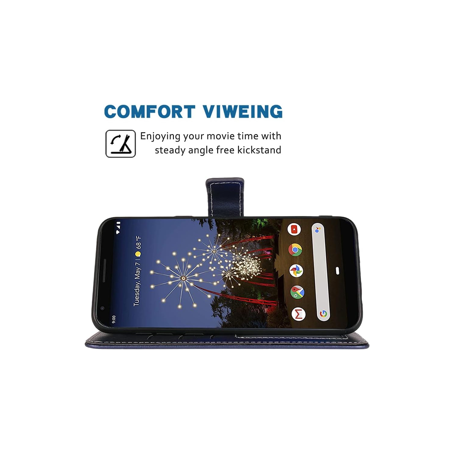 Compatible avec l'étui-portefeuille pour Pixel 3a XL de Google avec dragonne et porte-carte à rabat en cuir