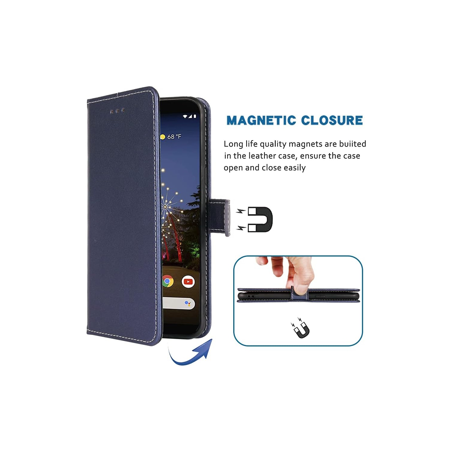 Compatible avec l'étui-portefeuille pour Pixel 3a XL de Google avec dragonne et porte-carte à rabat en cuir