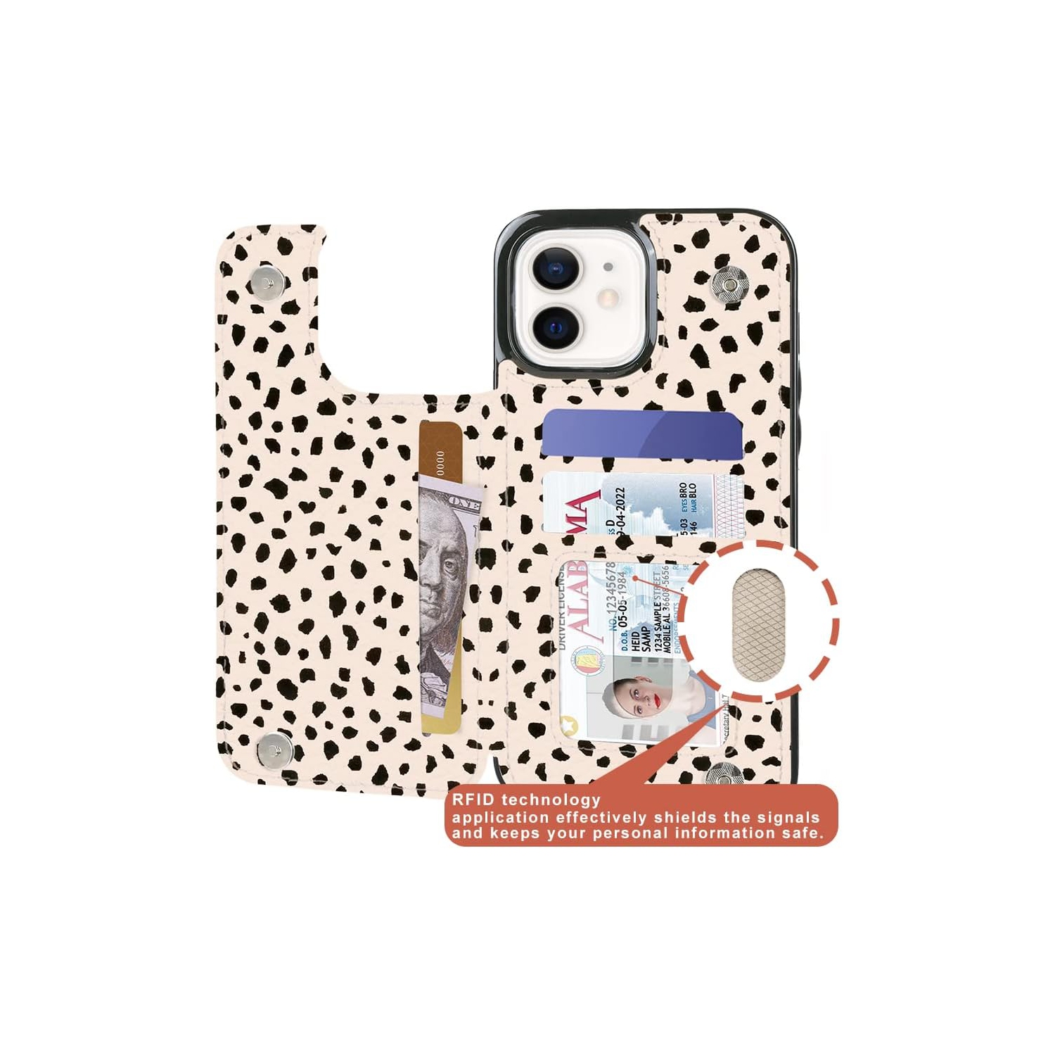 Compatible with iPhone 12 Mini 5.4 Inch Wallet Case with Card Holder Slots Folio Flip PU Leather Kickstand Case