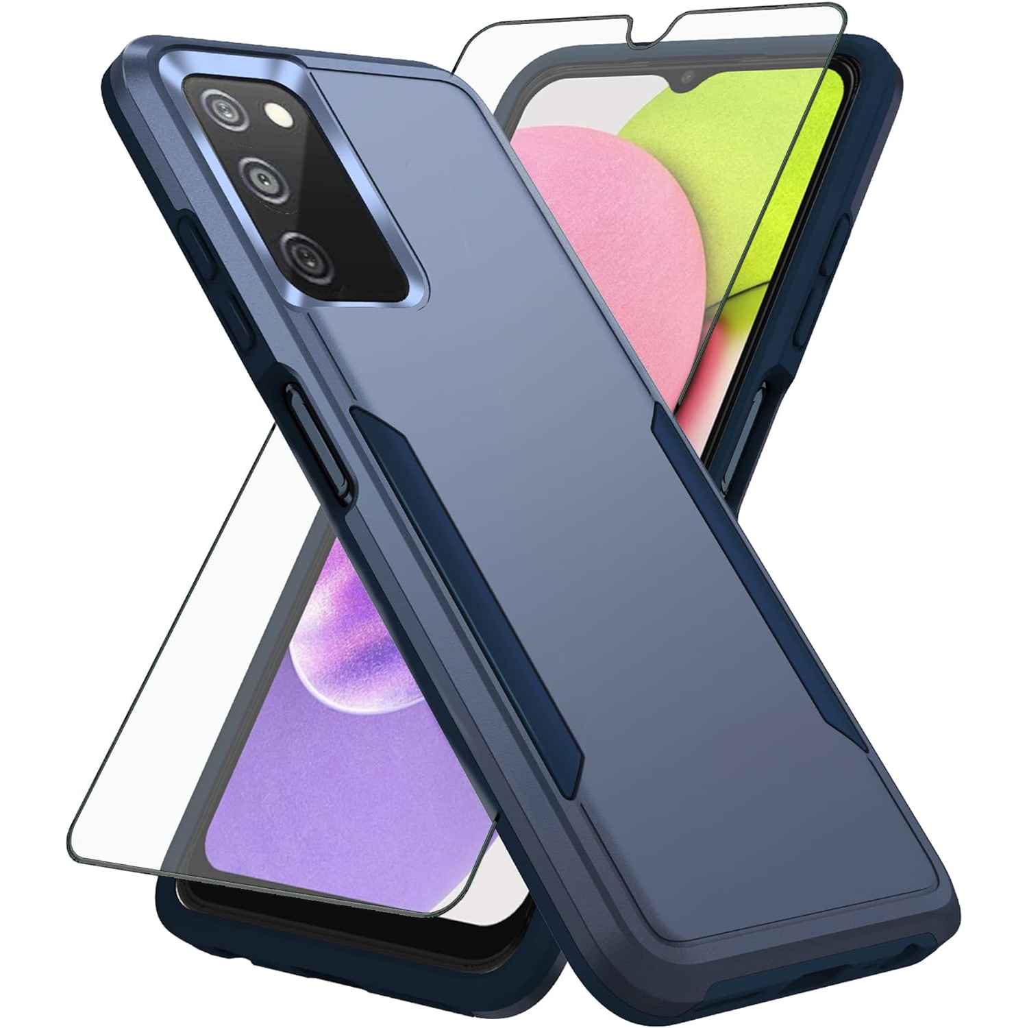 Phone Case for Samsung Galaxy A03s US Version 5G 2022 with Screen Protector Cover and Slim Thin Hybrid Full