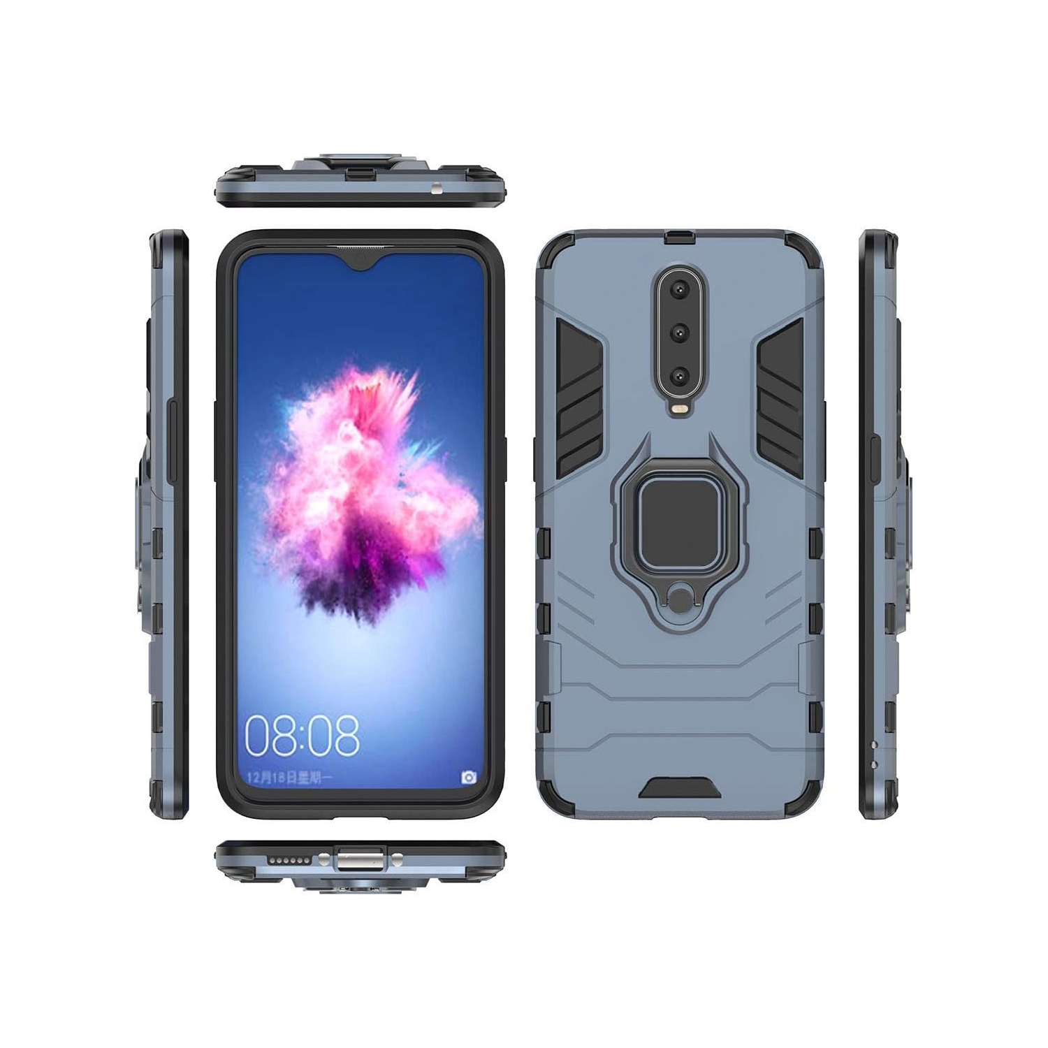 Compatible with Oppo R17 Pro Case, Metal Ring Grip Kickstand Bumper Dual Layer Rugged