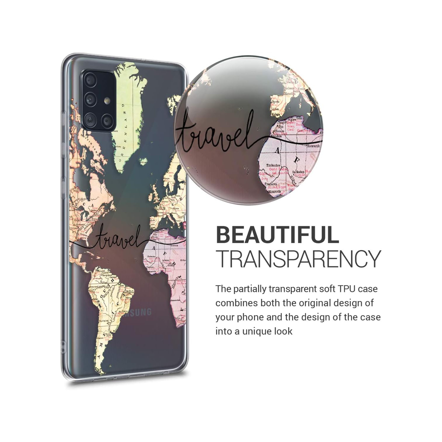 Étui transparent compatible avec le Galaxy A51 de Samsung - Étui souple en TPUR - voyage