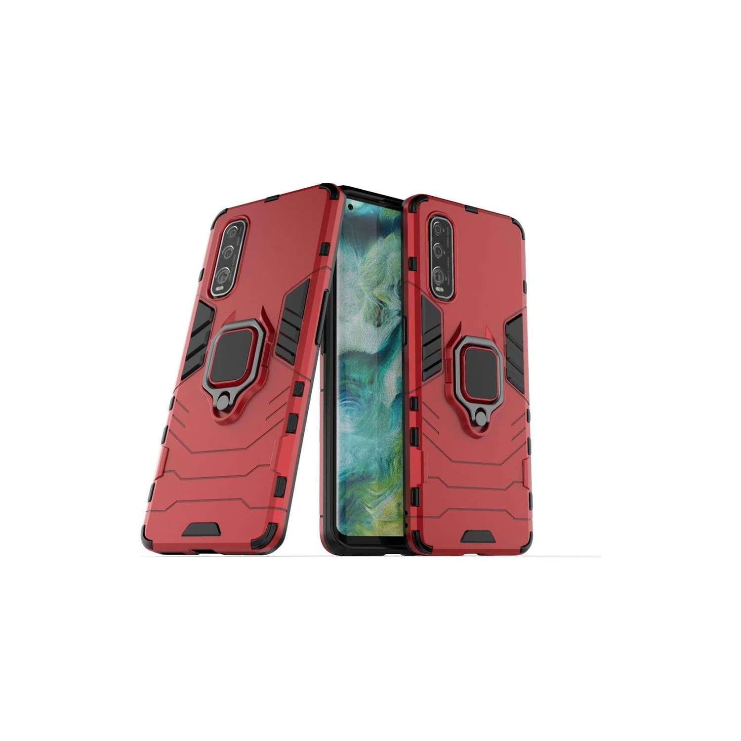 Compatible with Oppo Find X2 Case, Metal Ring Grip Kickstand Shockproof Hard Bumper