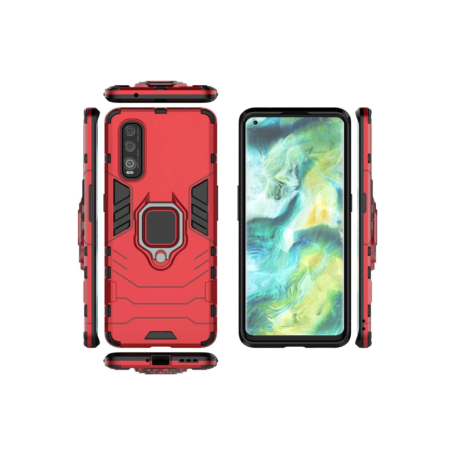 Compatible with Oppo Find X2 Case, Metal Ring Grip Kickstand Shockproof Hard Bumper