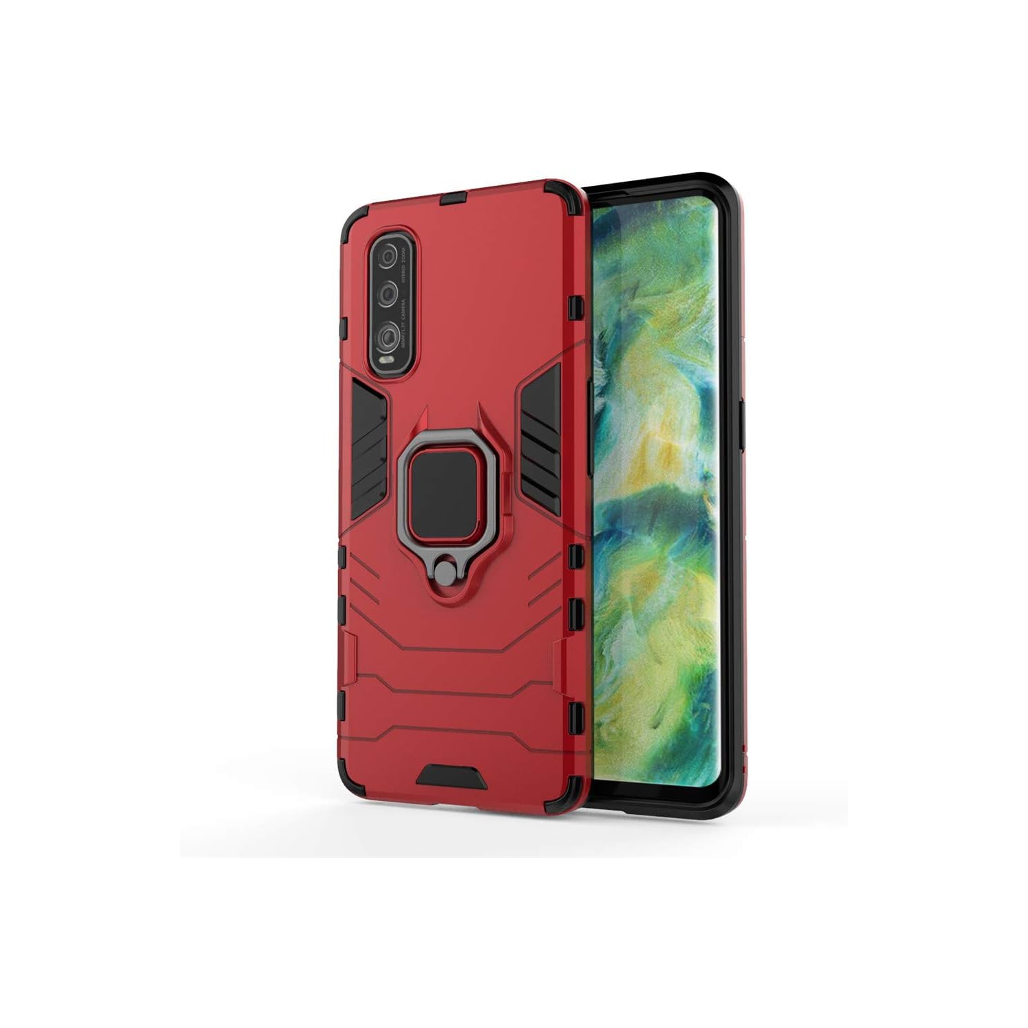 Compatible with Oppo Find X2 Case, Metal Ring Grip Kickstand Shockproof Hard Bumper