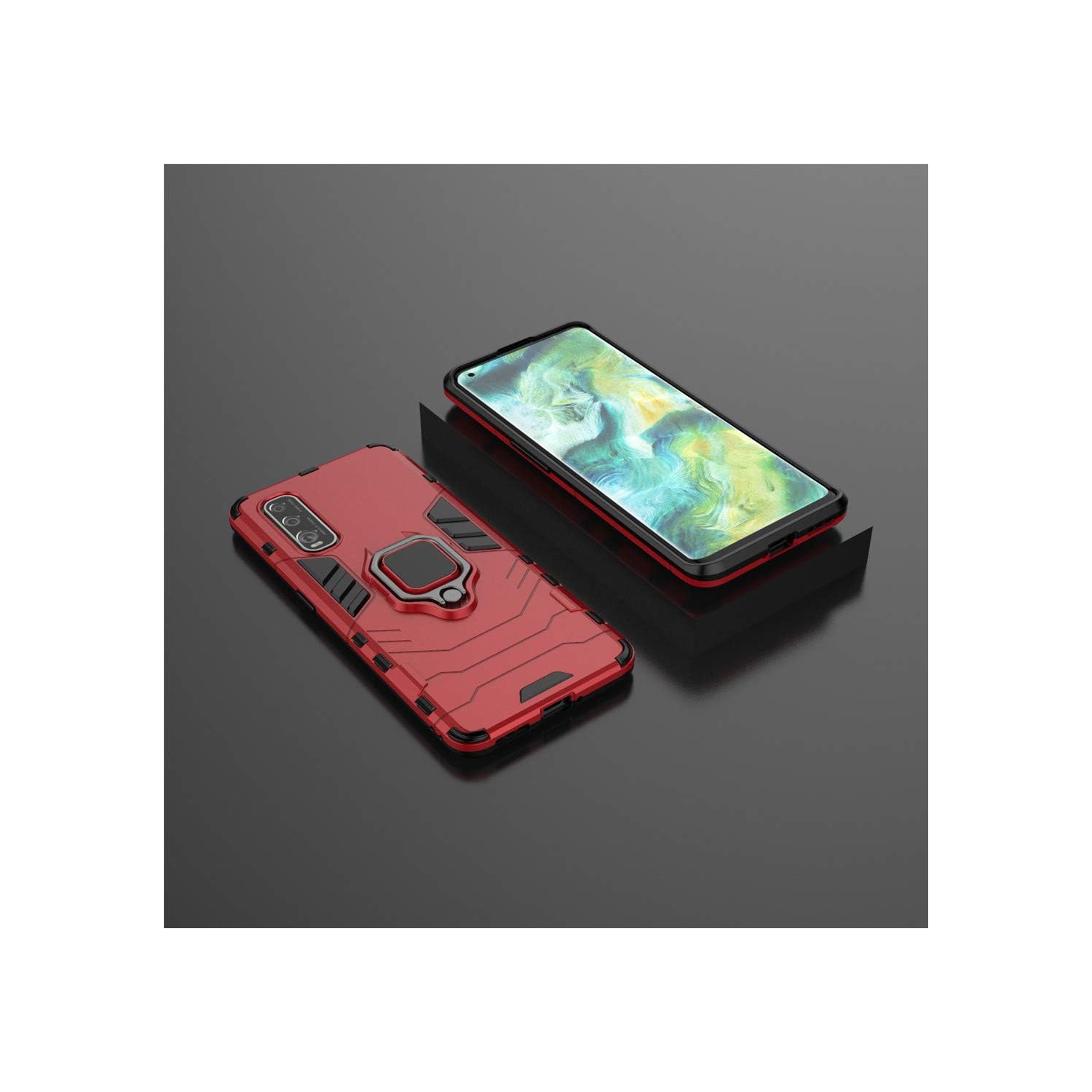 Compatible with Oppo Find X2 Case, Metal Ring Grip Kickstand Shockproof Hard Bumper