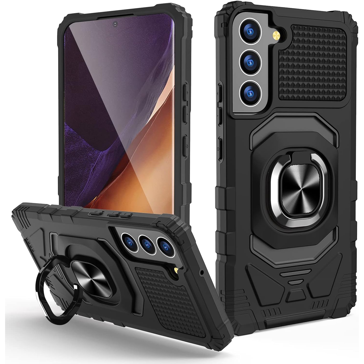 Conçu pour l'étui pour Galaxy S22 de Samsung, étui robuste magnétique antichoc militaire avec béquille pour anneau