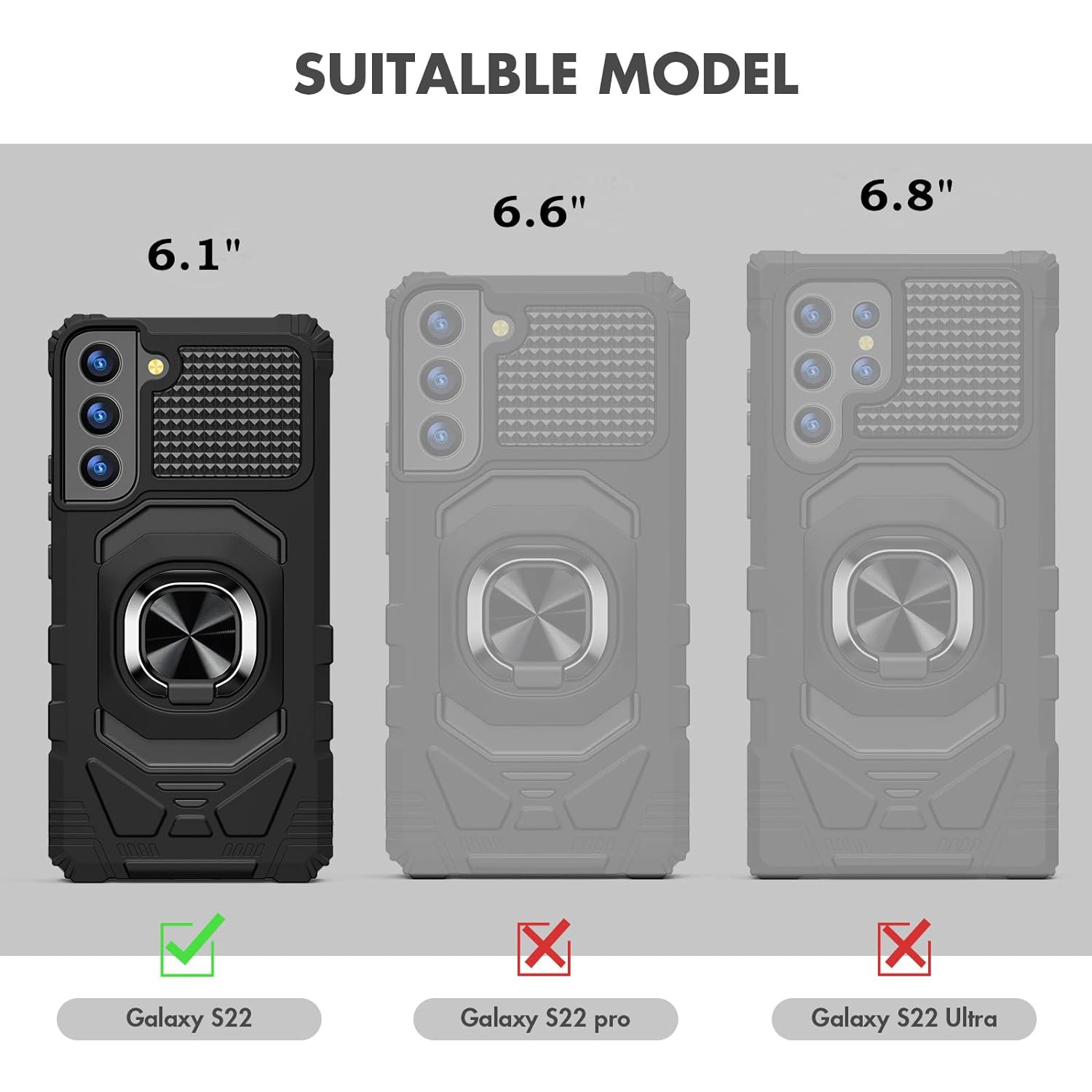 Conçu pour l'étui pour Galaxy S22 de Samsung, étui robuste magnétique antichoc militaire avec béquille pour anneau
