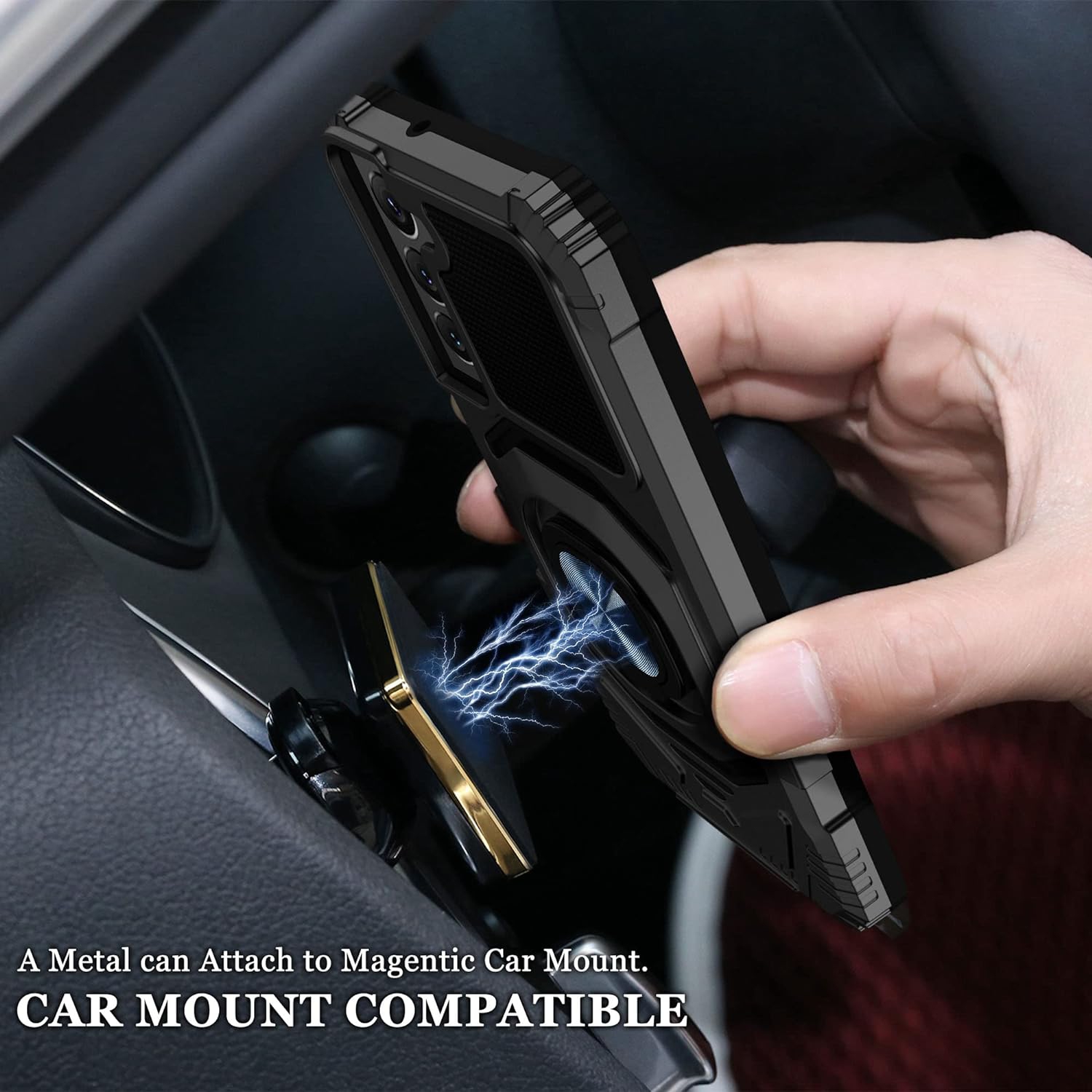 Conçu pour l'étui pour Galaxy S22 de Samsung, étui robuste magnétique antichoc militaire avec béquille pour anneau