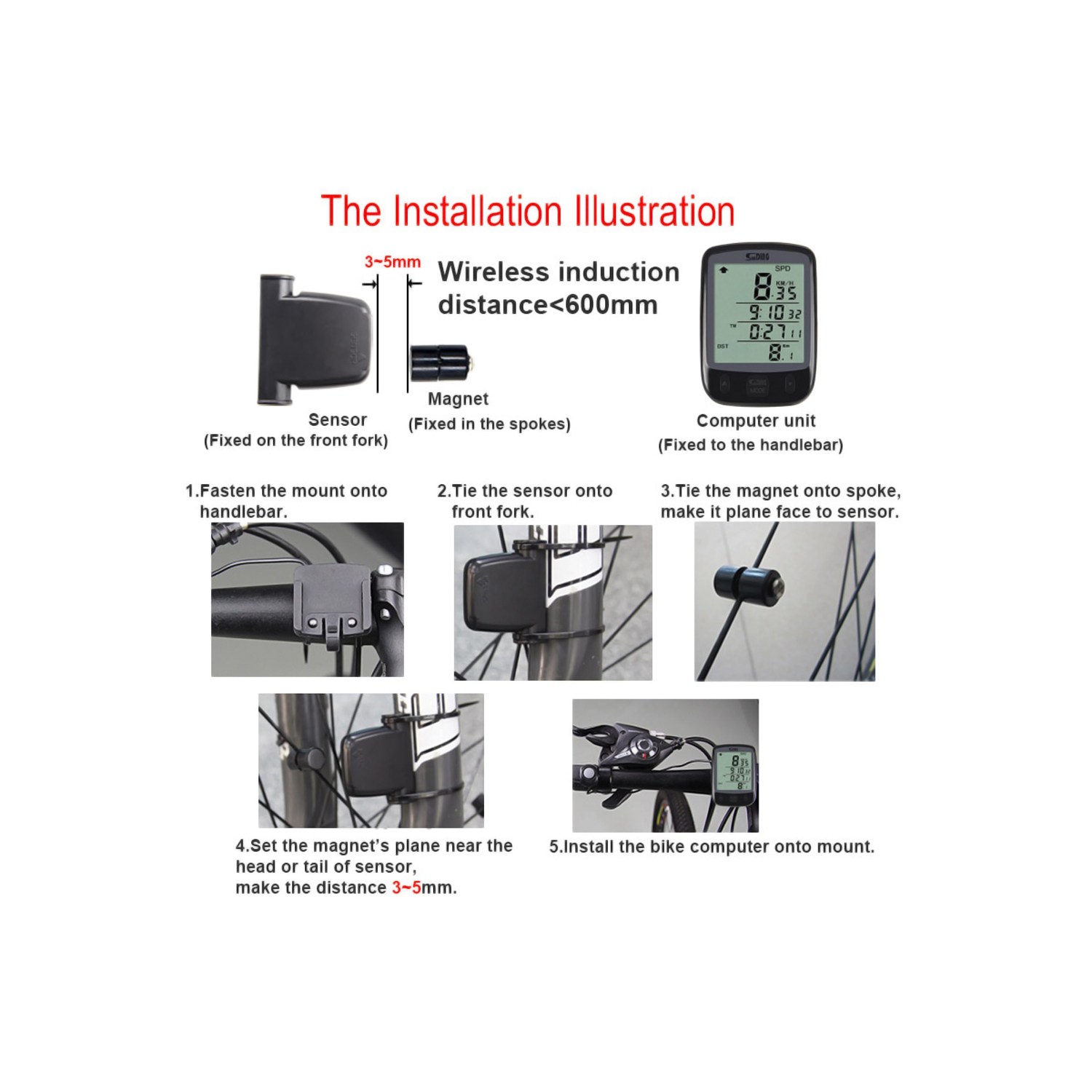 Compteur de vitesse de vélo d'axGear compteur de vitesse de vélo compteur numérique odomètre étanche LCD Noir