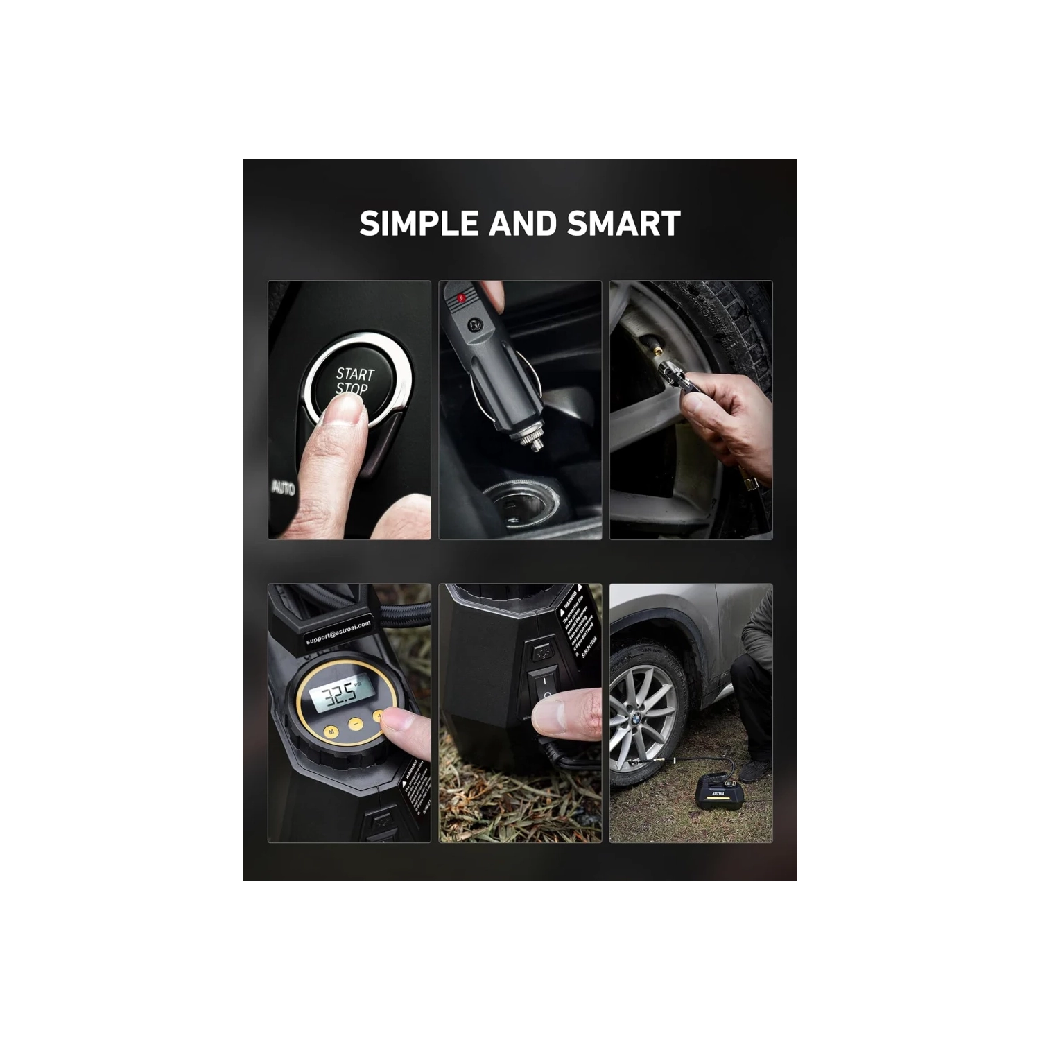 Portable Tire Inflator, 12V DC Air Compressor with Digital Gauge & Emergency LED Light - Ideal for Car Tires, Bicycles, Balloons - Yellow