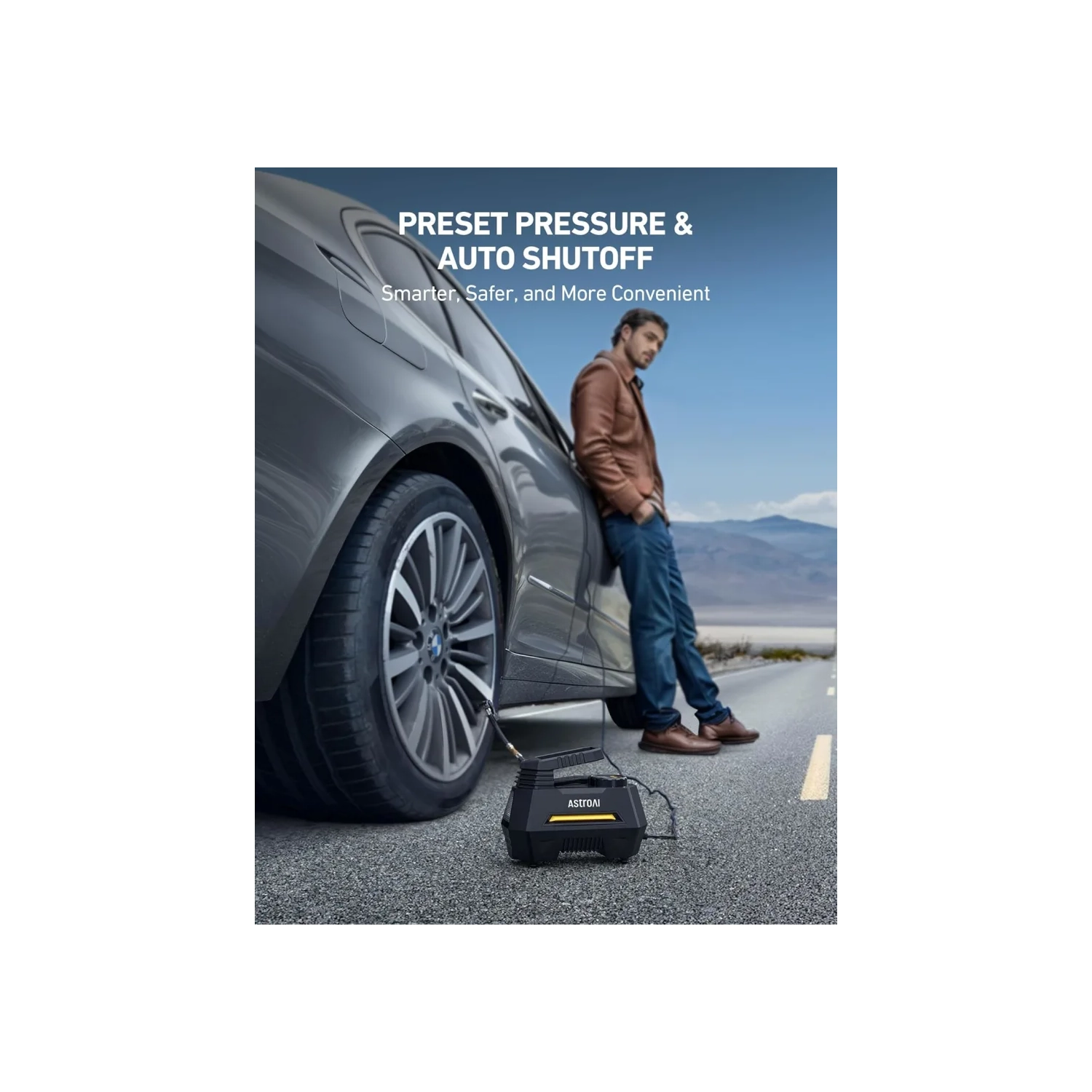 Portable Tire Inflator, 12V DC Air Compressor with Digital Gauge & Emergency LED Light - Ideal for Car Tires, Bicycles, Balloons - Yellow