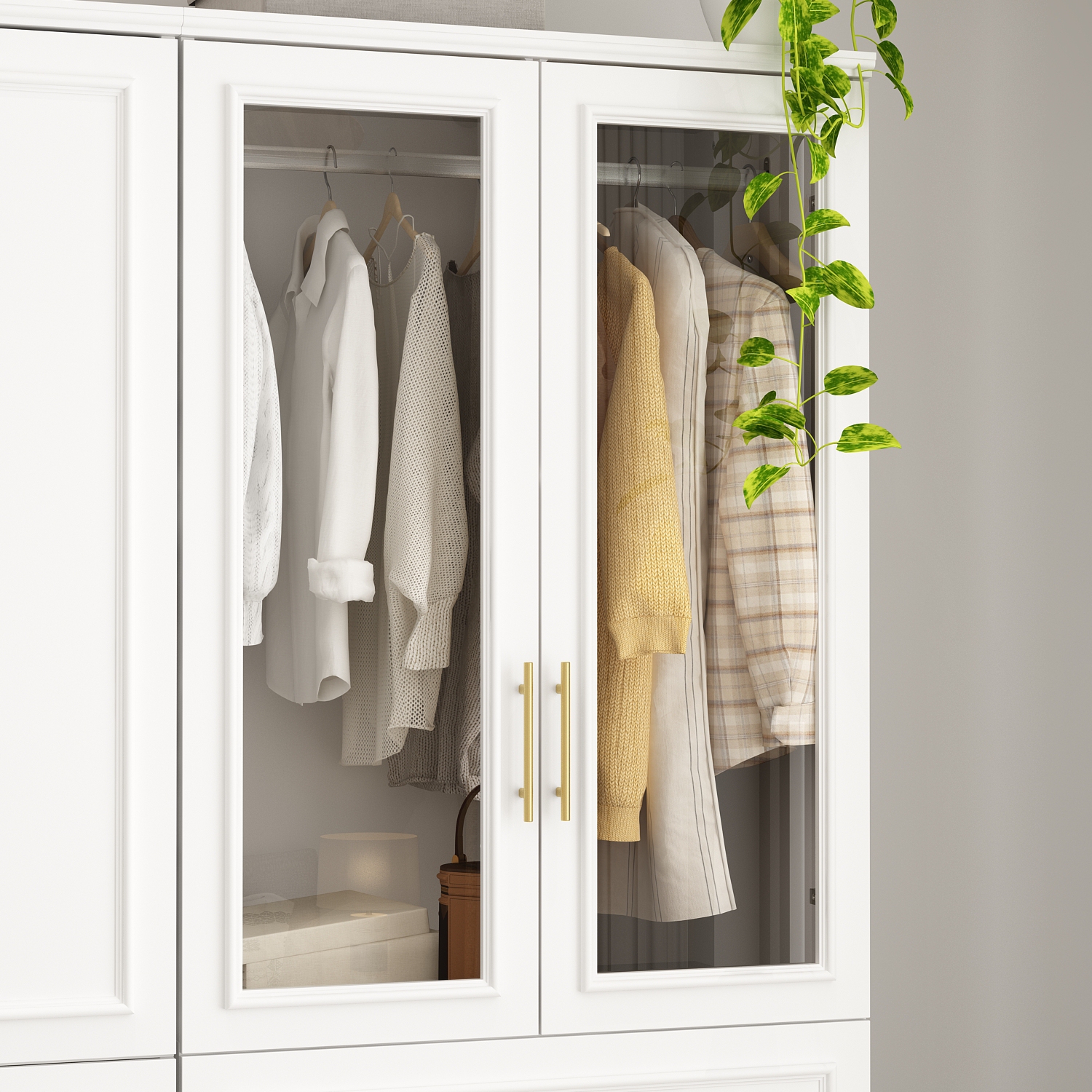 Garde-robe moderne Famapy avec tablettes, tringles et tiroirs pour un rangement efficace dans les espaces compacts blanc