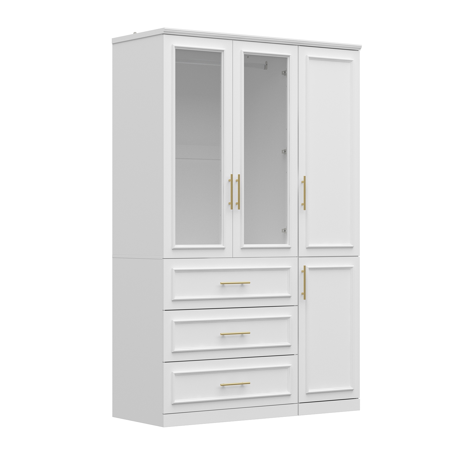 Garde-robe multifonction Famapy avec tablettes réglables, deux tringles et tiroirs spacieux pour un rangement efficace blanc