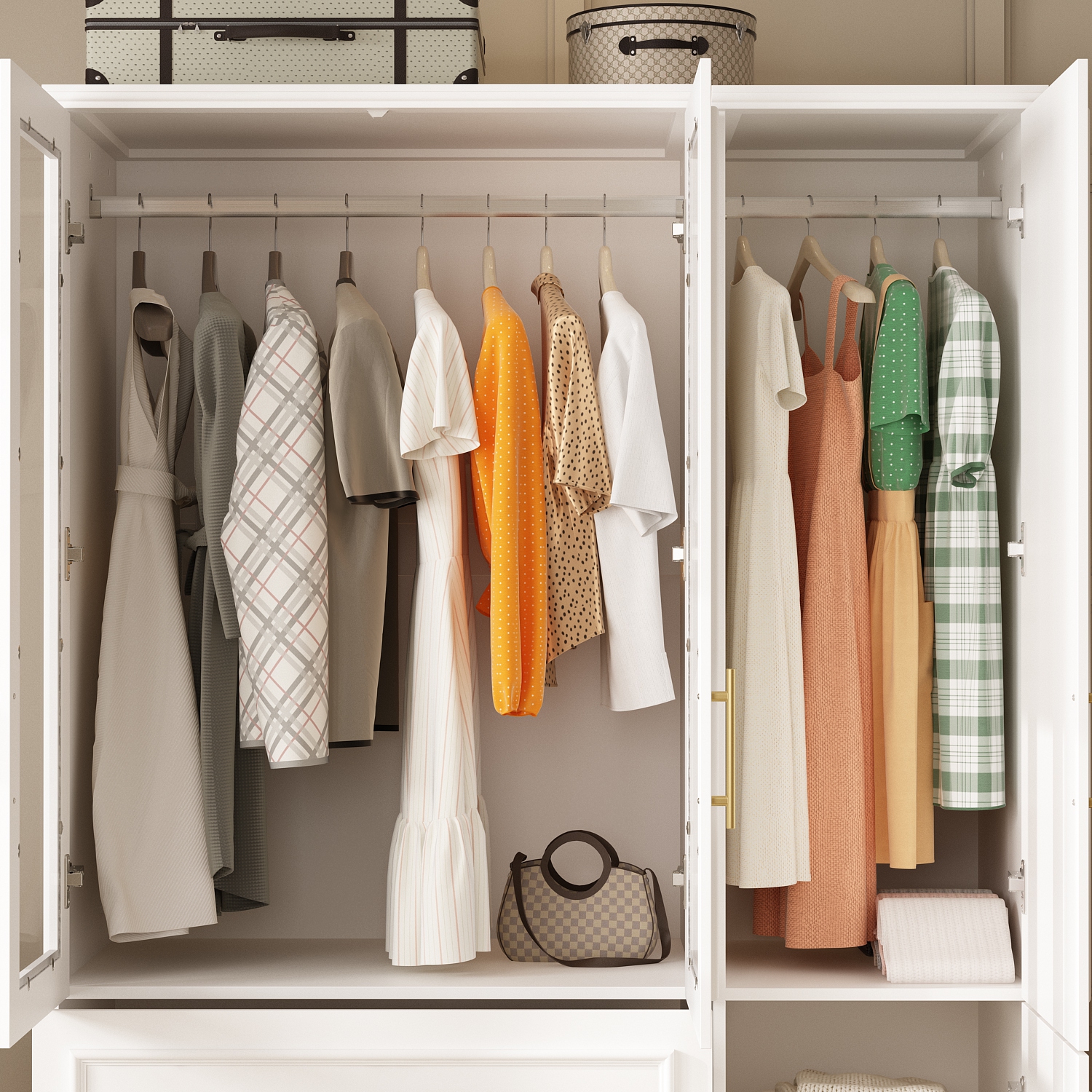 Garde-robe multifonction Famapy avec tablettes réglables, deux tringles et tiroirs spacieux pour un rangement efficace blanc