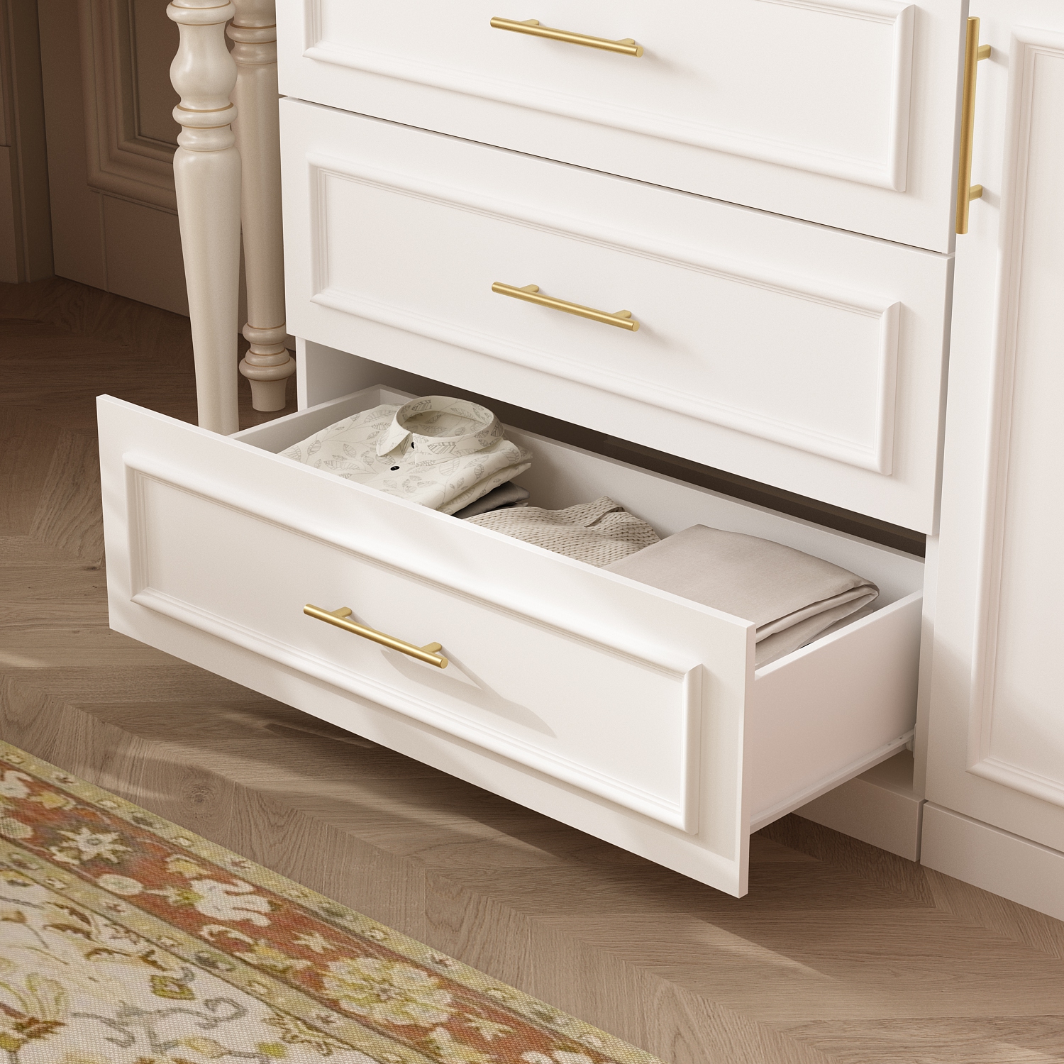 Garde-robe multifonction Famapy avec tablettes réglables, deux tringles et tiroirs spacieux pour un rangement efficace blanc