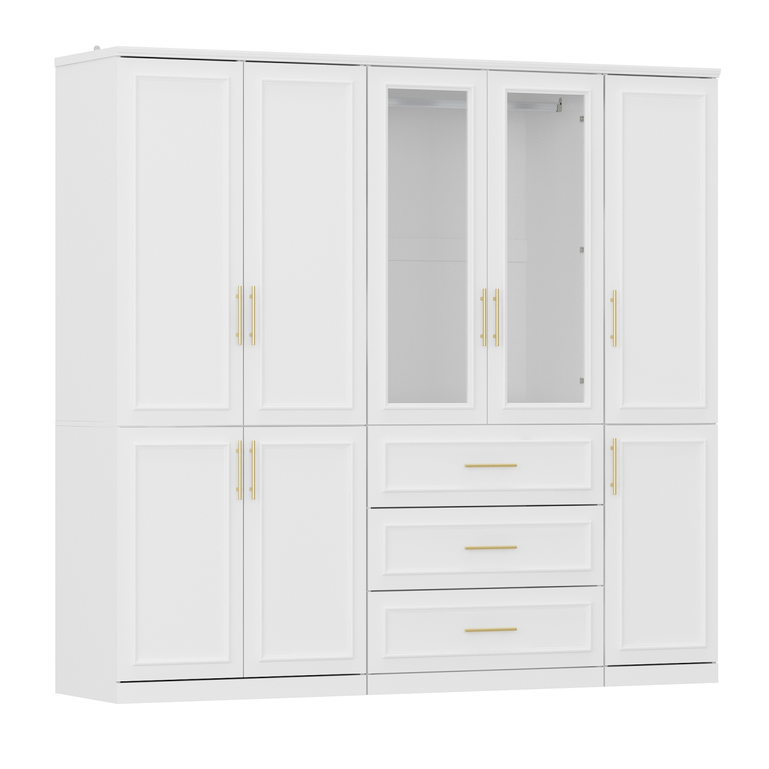 Grande garde-robe Famapy avec tablettes réglables, deux tiges de suspension et plusieurs tiroirs pour un rangement complet blanc