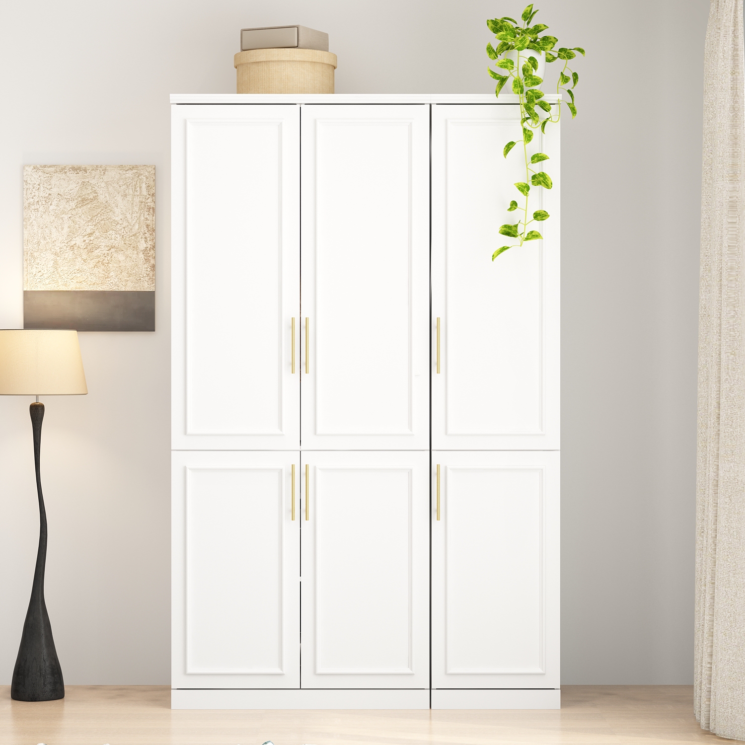 Garde-robe polyvalent Famapy avec tablettes réglables, deux tiges de suspension et rangement multifonctionnel blanc