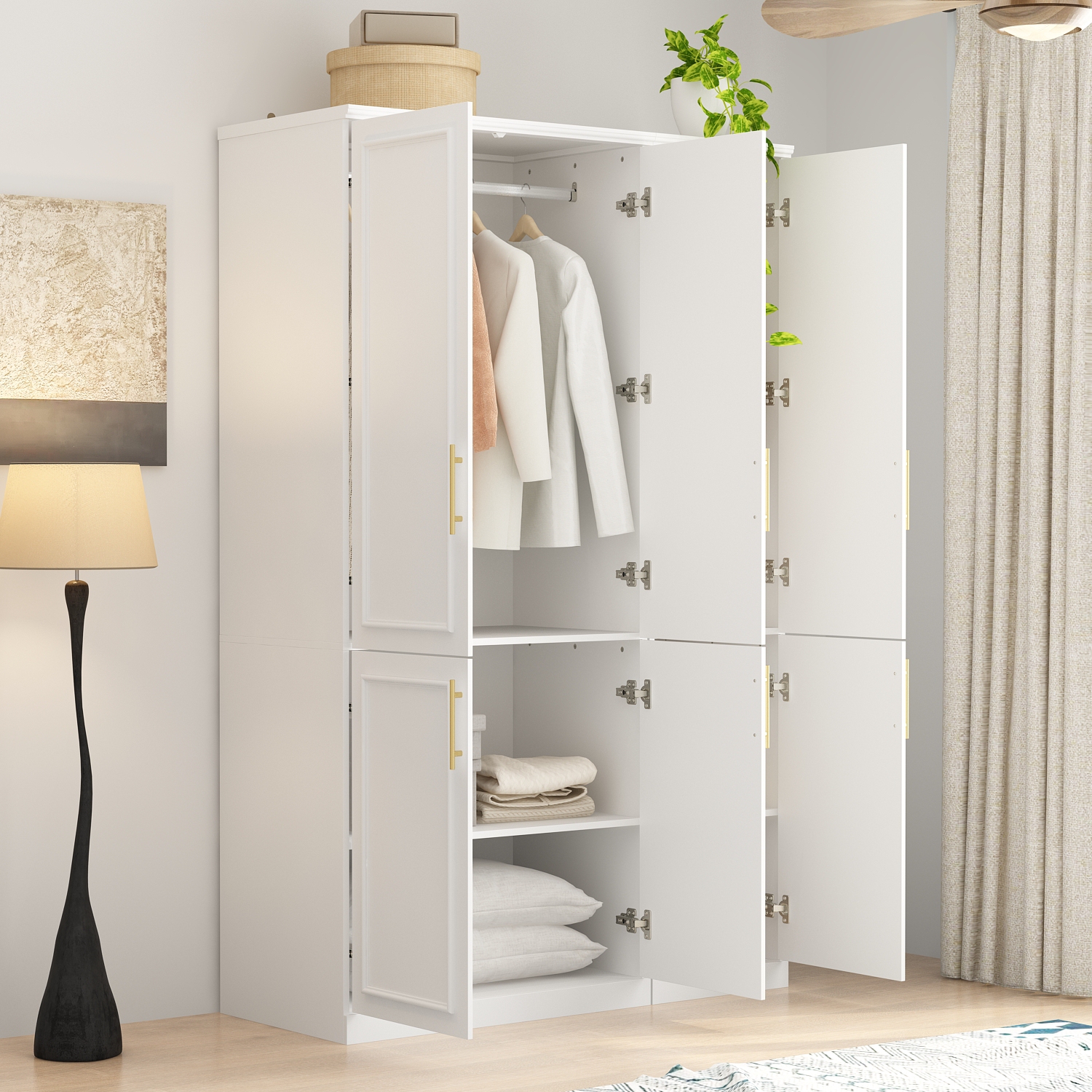 Garde-robe polyvalent Famapy avec tablettes réglables, deux tiges de suspension et rangement multifonctionnel blanc