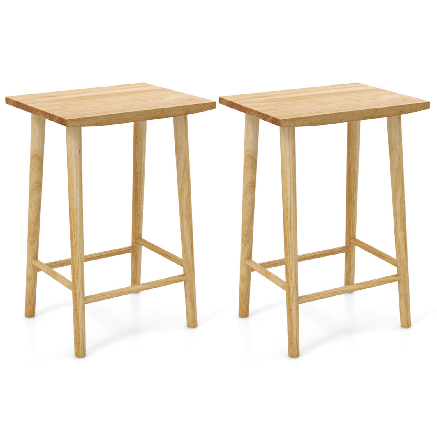 Costway 25.5" Counter Height Stool Set of 2 with Footrest & Solid Wood Frame Natural